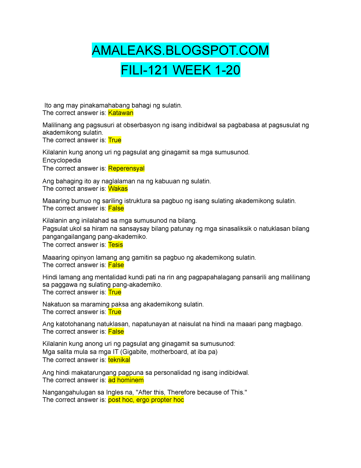 FILI-121 Week 11-20 - Pagsulat Sa Filipino Sa Piling Larangan WEEK11 ...