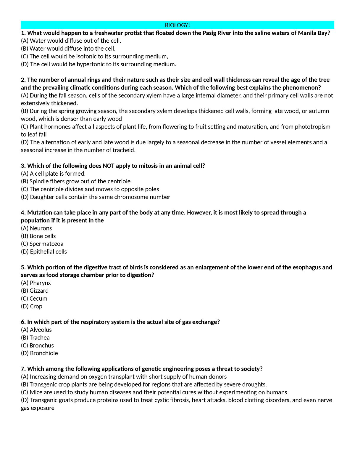 Practice SET 3 - NMAT - BIOLOGY! What Would Happen To A Freshwater ...