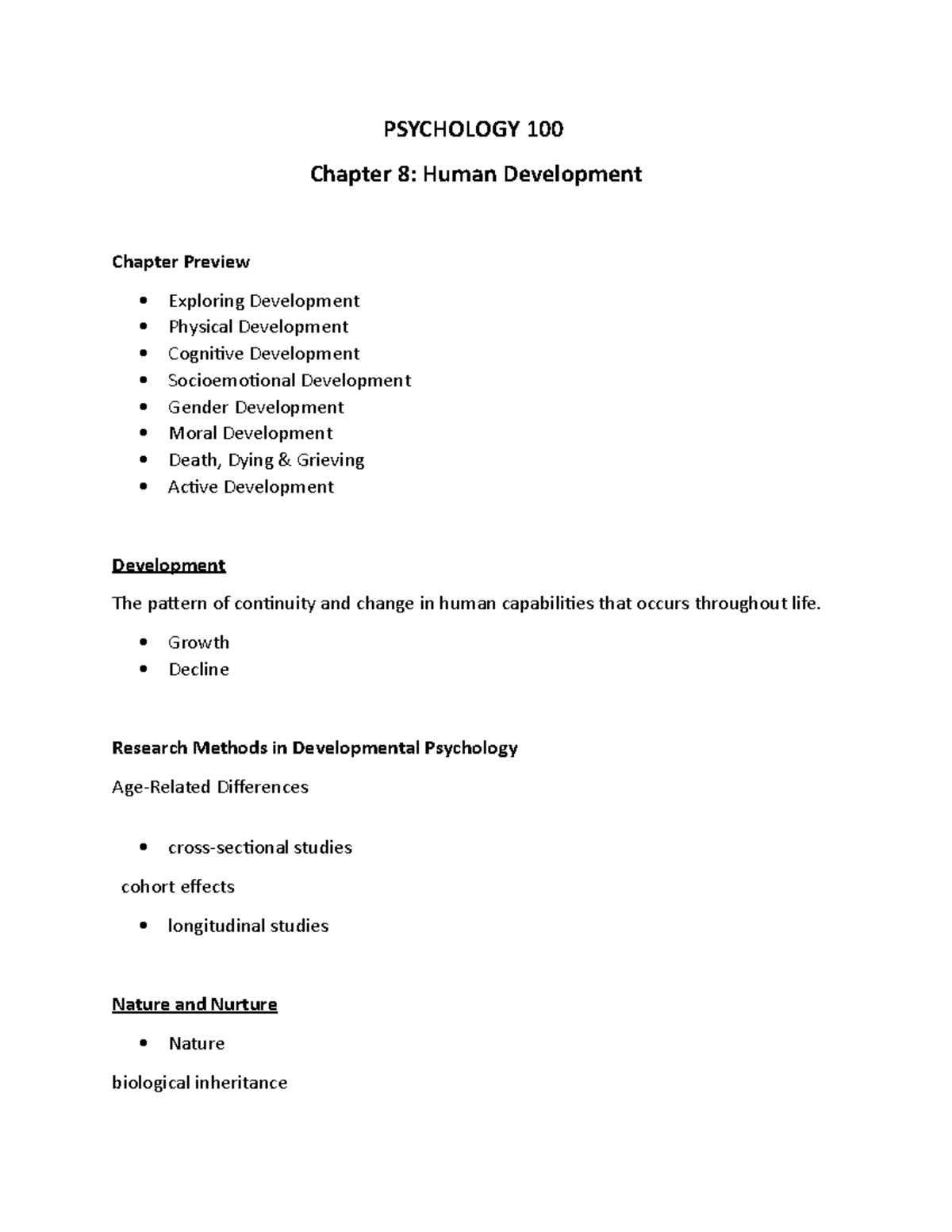 PSY 100 Chapter 8 Human Development - PSYCHOLOGY 100 Chapter 8: Human ...