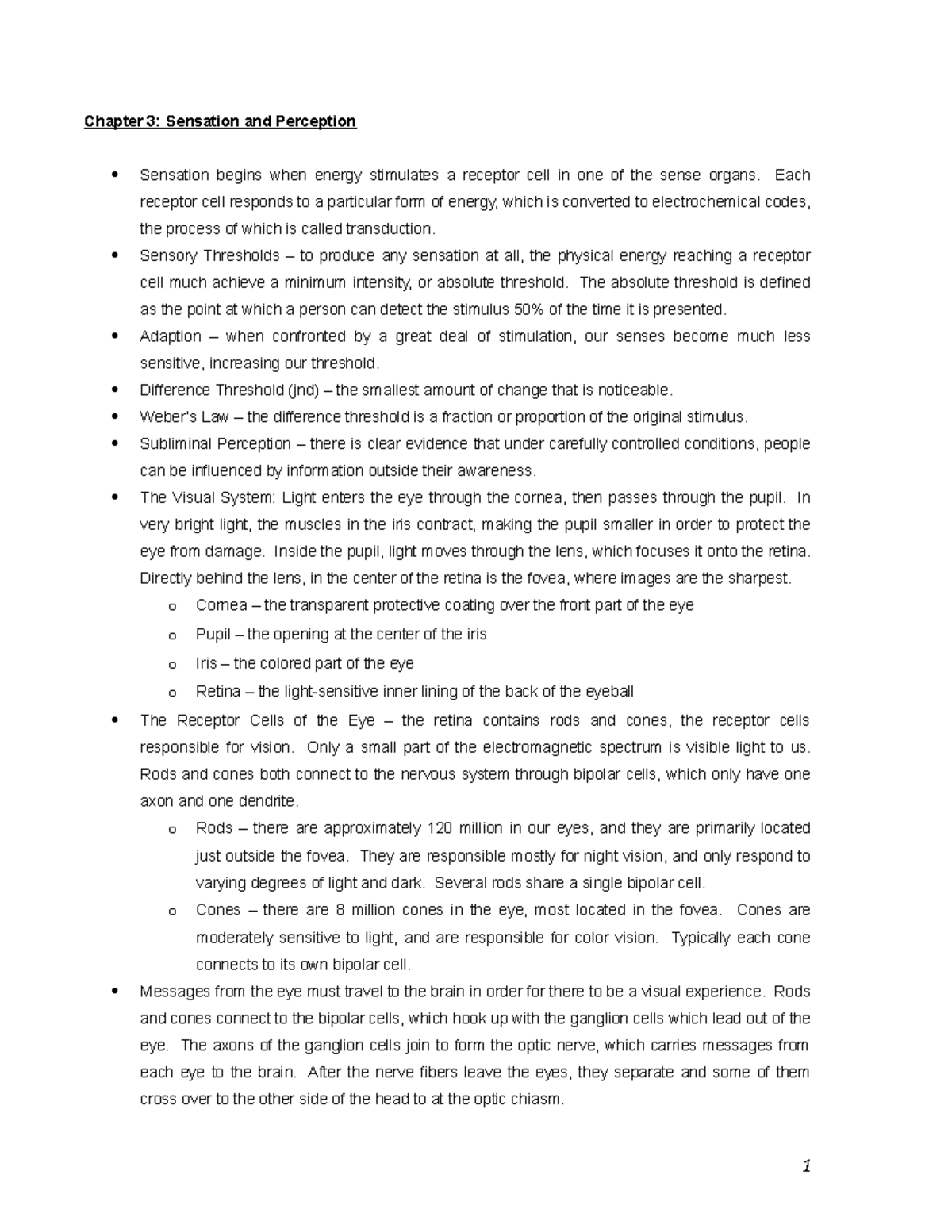 Ch3 - Summary General Psychology - Chapter 3: Sensation and Perception ...