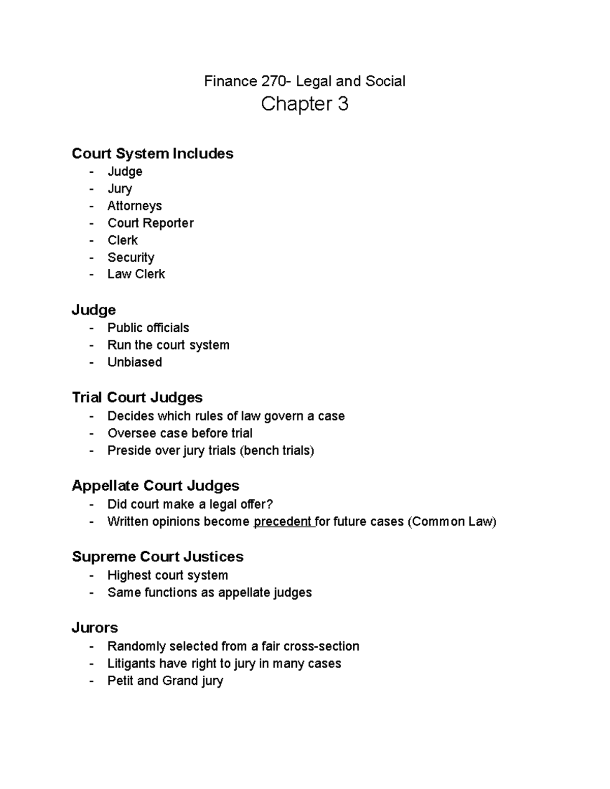 Finance 270 Chapter 3 Finance 270 Legal and Social Chapter 3 Court