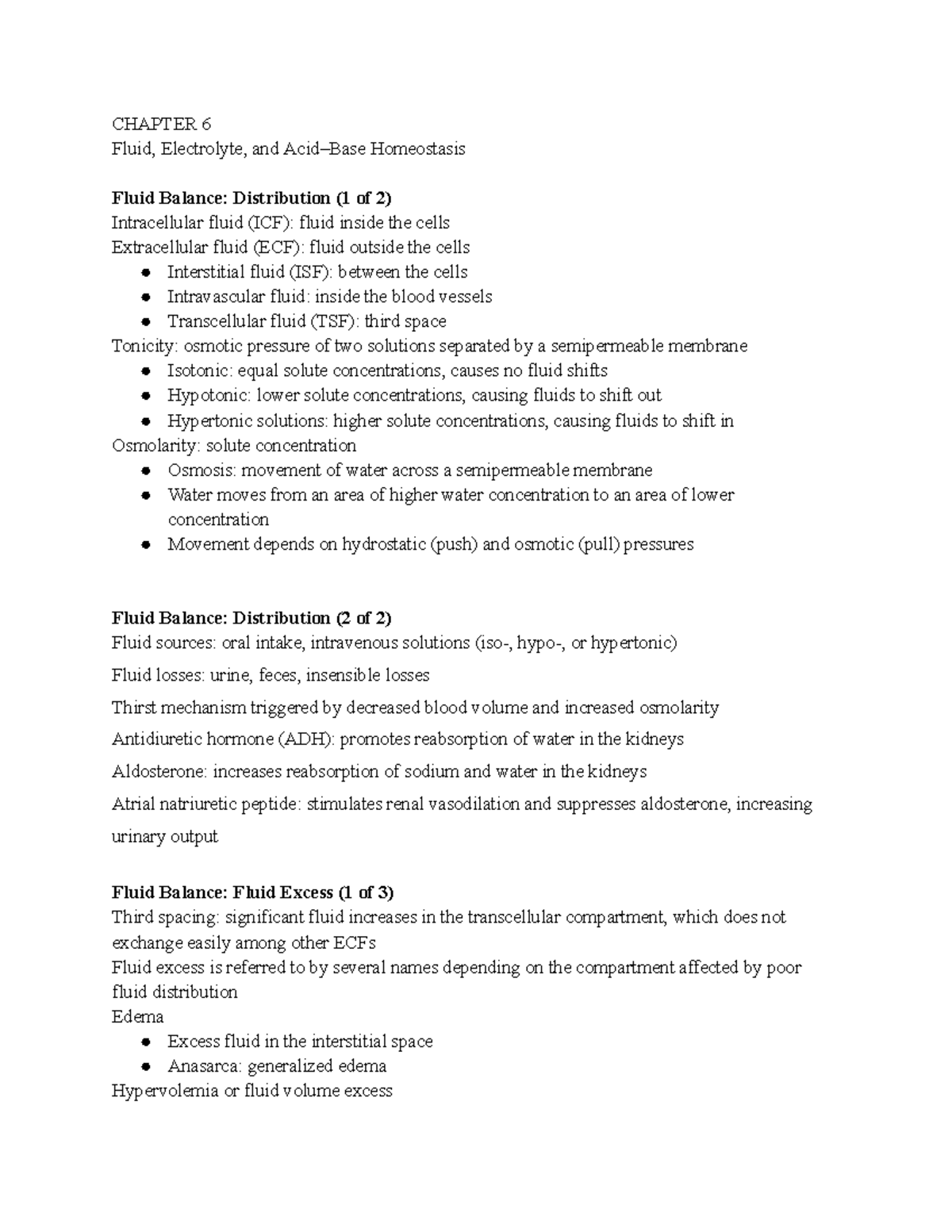 Chapter 6 Fluid, Electrolyte Acid Base Homeostasis Pathophysiology ...