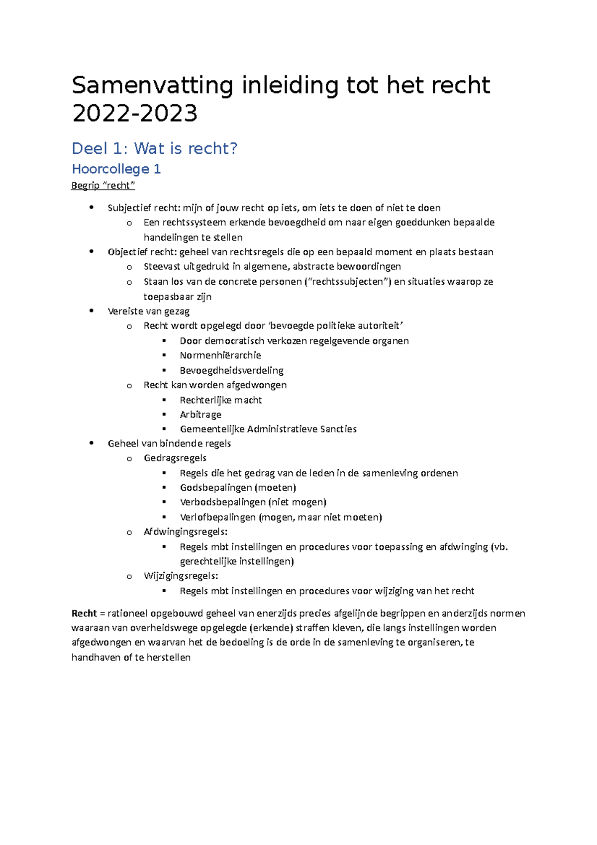 Samenvatting Inleiding Tot Het Recht 2022-2023 - Samenvatting Inleiding ...