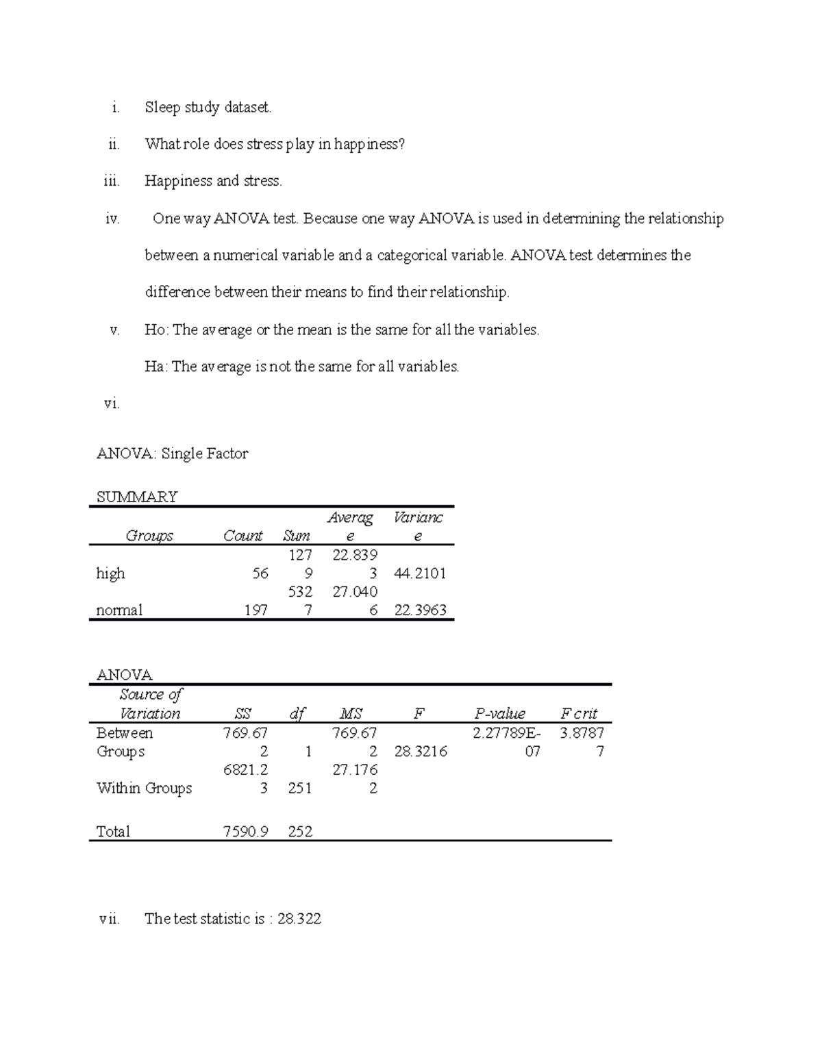 Numerical dataset i sleep study dataset ii what role does stress