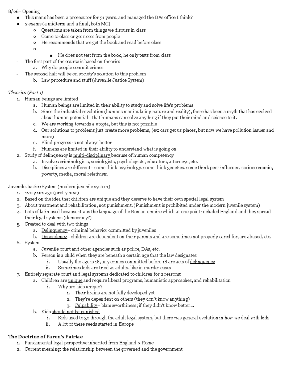 Midterm Notes - Comprehensive and Organized - 8/26– Opening This mans ...