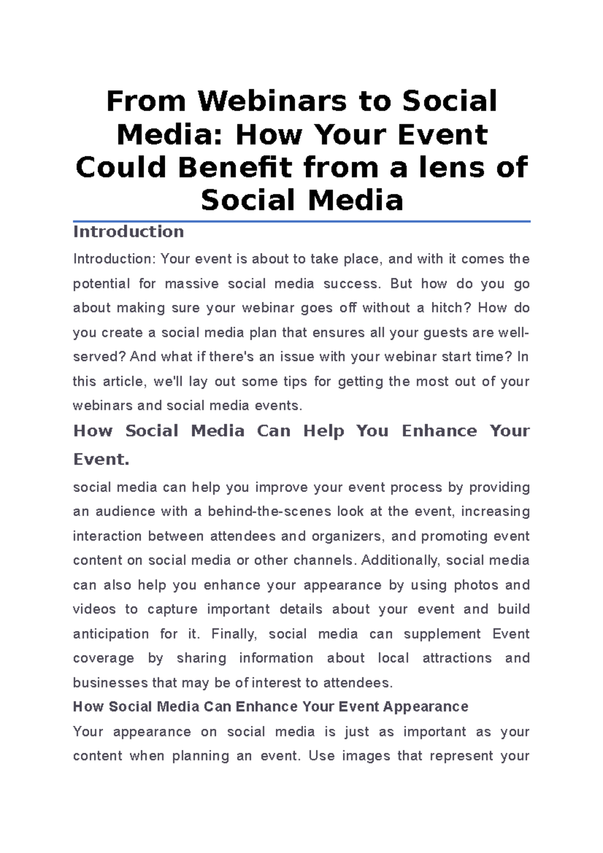From inars to Social Media How Your Event Could Benefit from a lens