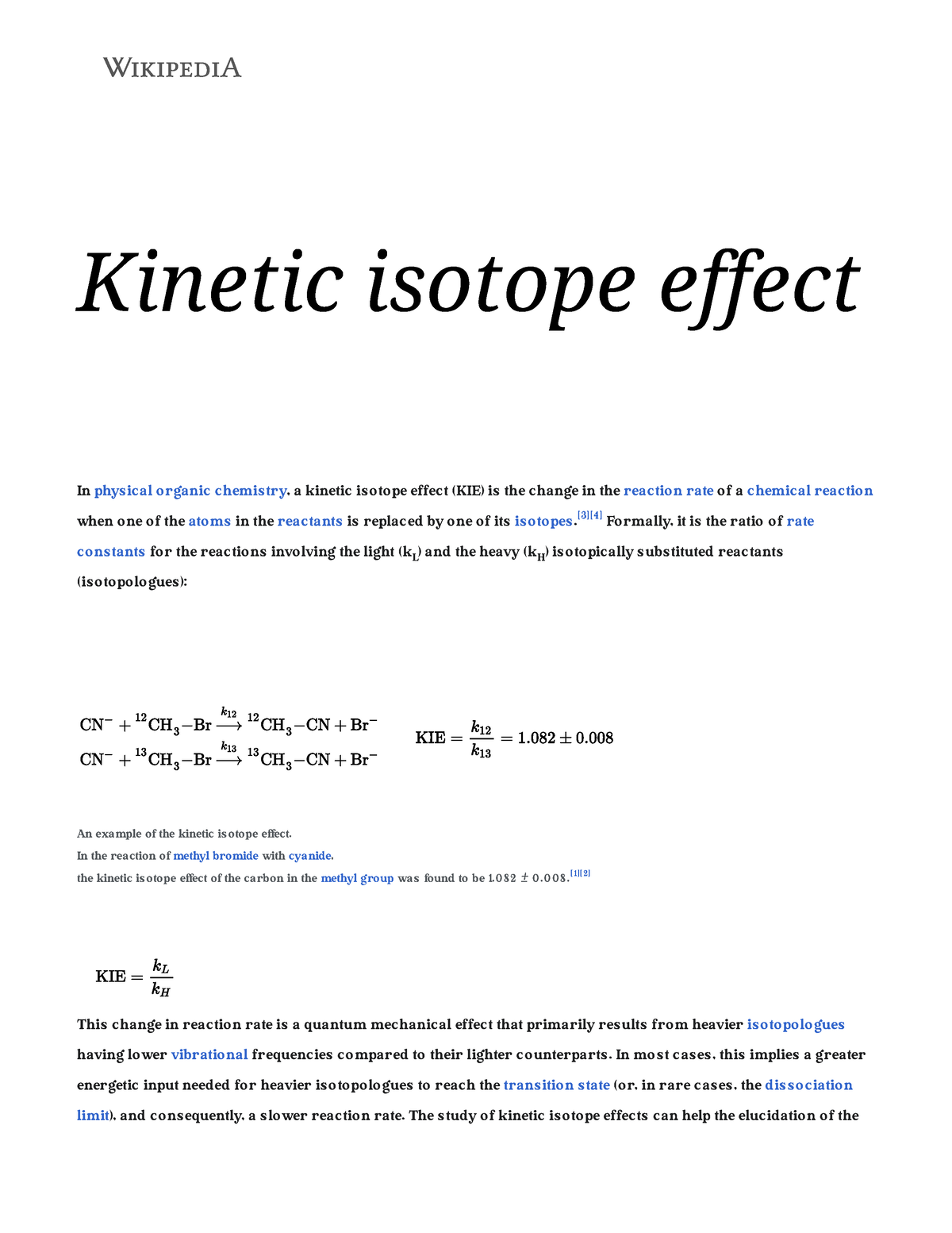 Kinetic Isotope Effect - Wikipedia - Kinetic Isotope Effect In Physical ...