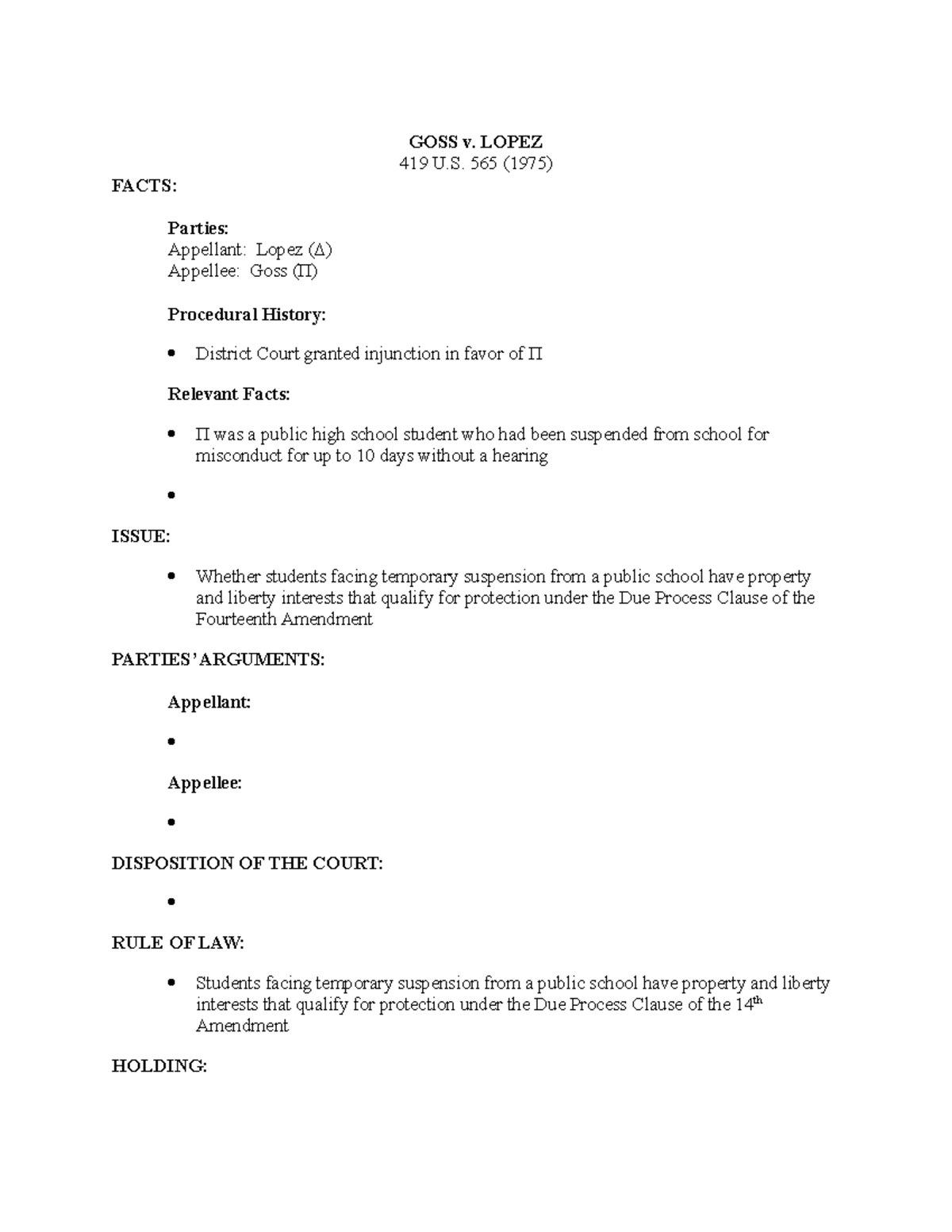 Goss v. Lopez - Lecture notes 15 - GOSS v. LOPEZ 419 U. 565 (1975 ...