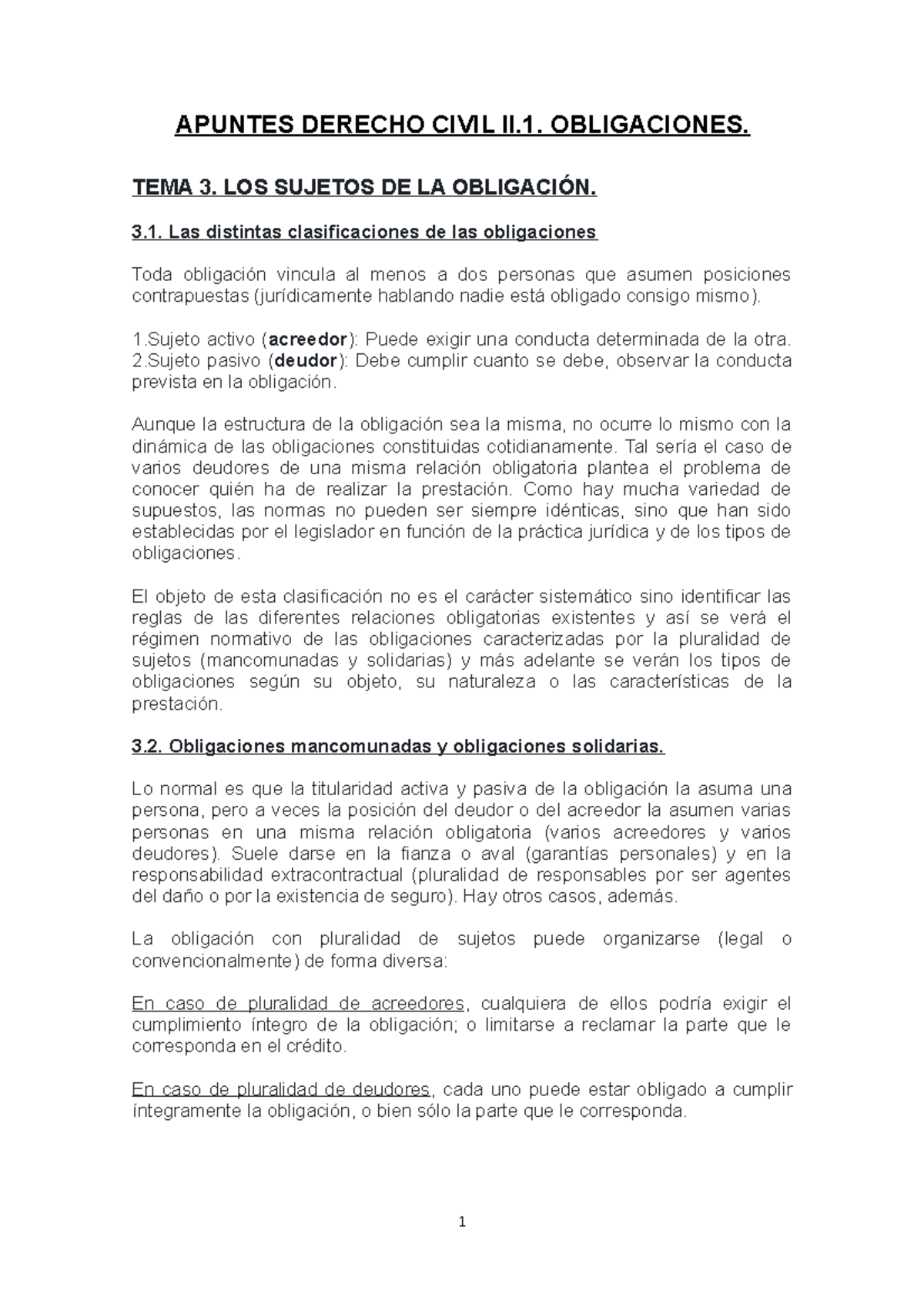 TEMA 3. LOS Sujetos DE LA Obligación - APUNTES DERECHO CIVIL II ...