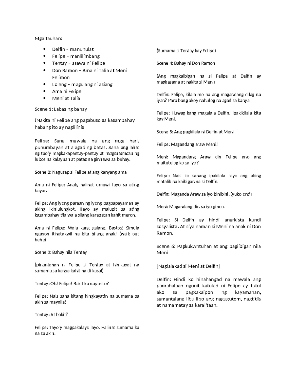 441341732 Banaag At Sikat Script 1 - Mga tauhan: Delfin – manunulat ...