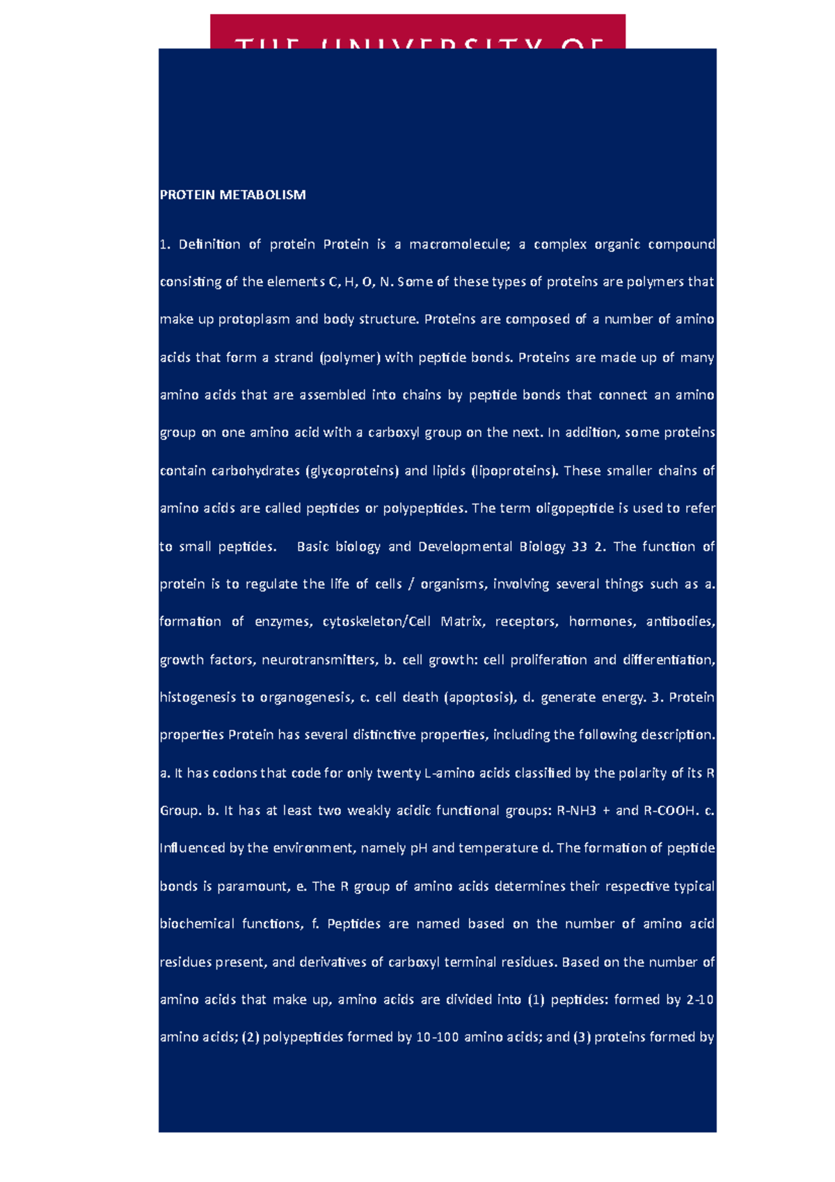 Notes Study Biology Protein Metabolism PROTEIN METABOLISM