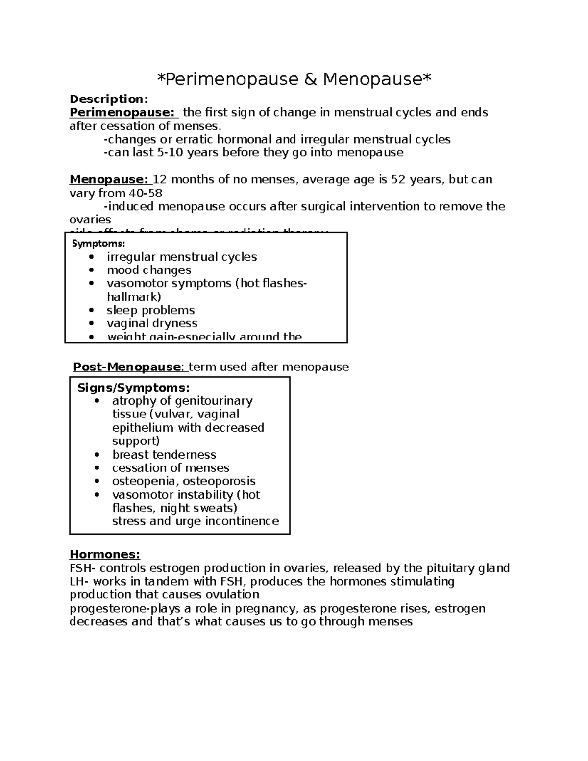 Menopause template Perimenopause & Menopause Description