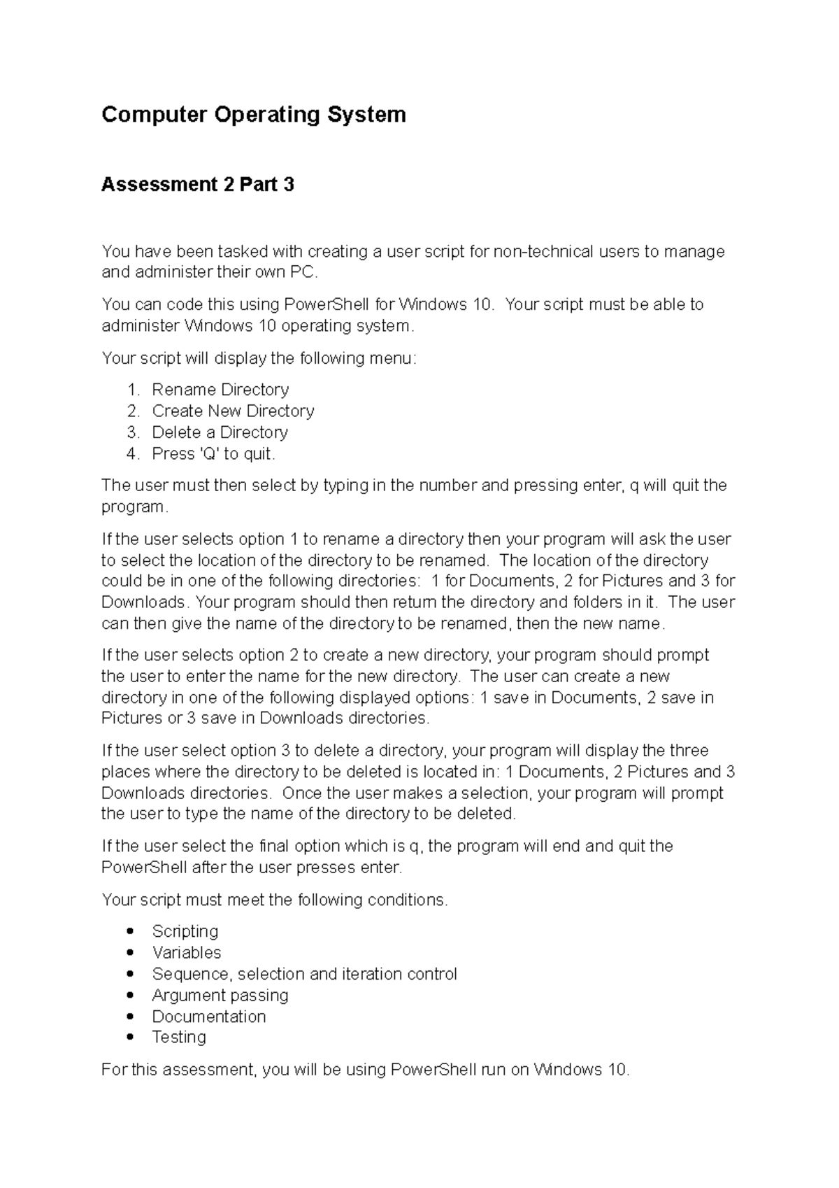 Assessment 2 Part 3 - instructions - Computer Operating System ...