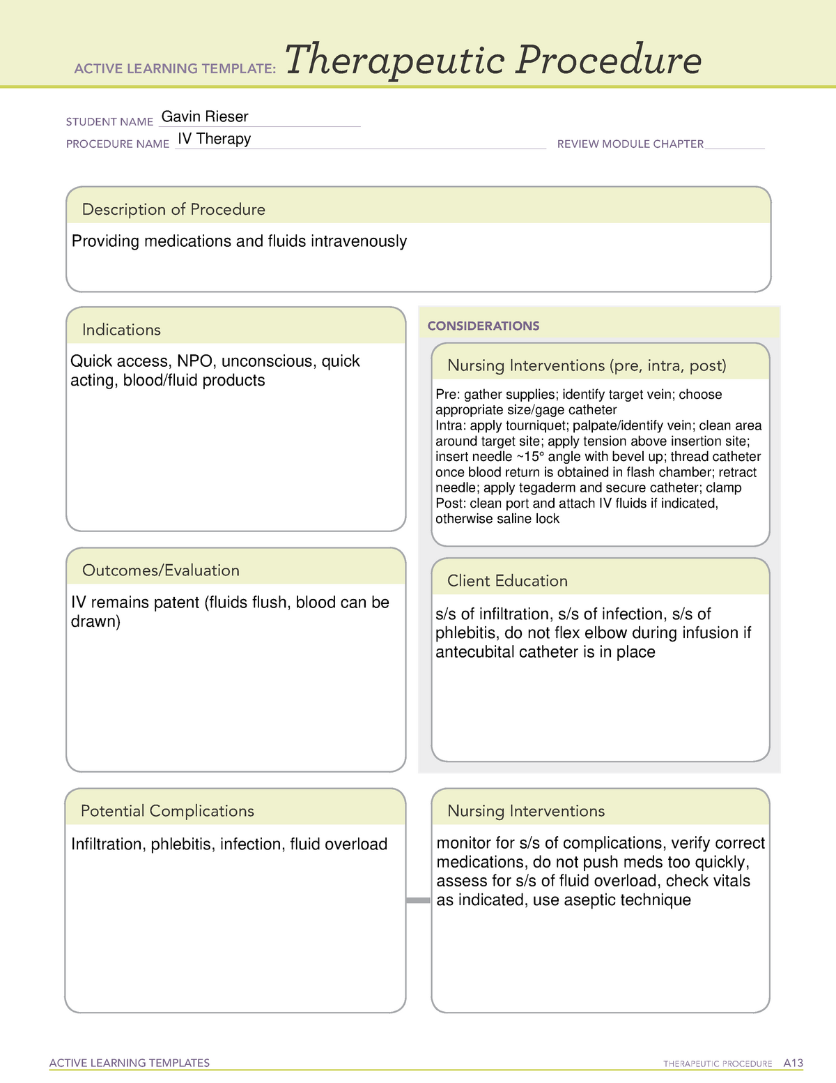 ATI Therapeutic IV therapy ACTIVE LEARNING TEMPLATES THERAPEUTIC
