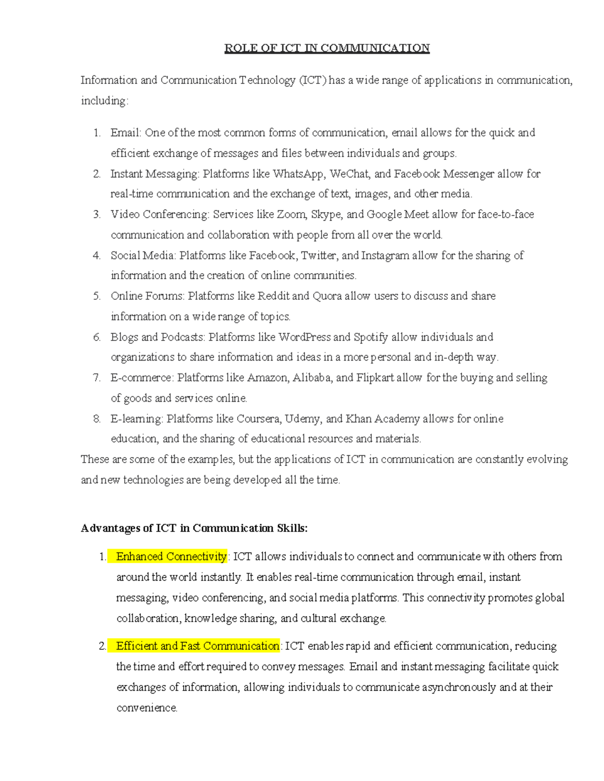 Lesson 2 COMM Skills - ROLE OF ICT IN COMMUNICATION Information and ...