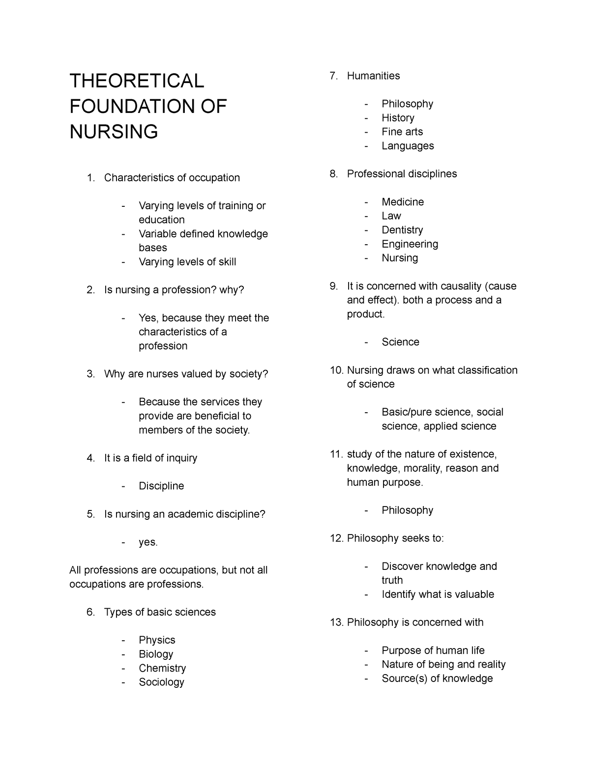 TFN Reviewer - Theoretical Basis For Nursing - THEORETICAL FOUNDATION ...