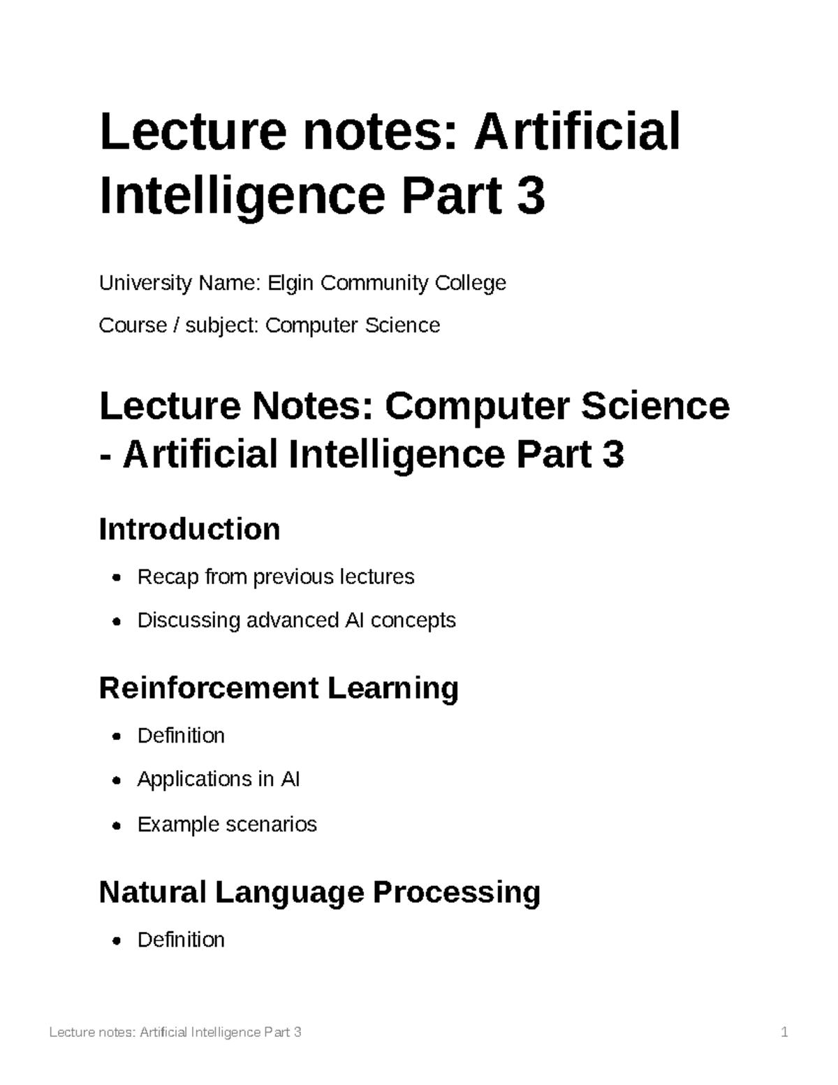 Lecture Notes Artificial Intelligence Part 3 - Lecture Notes ...