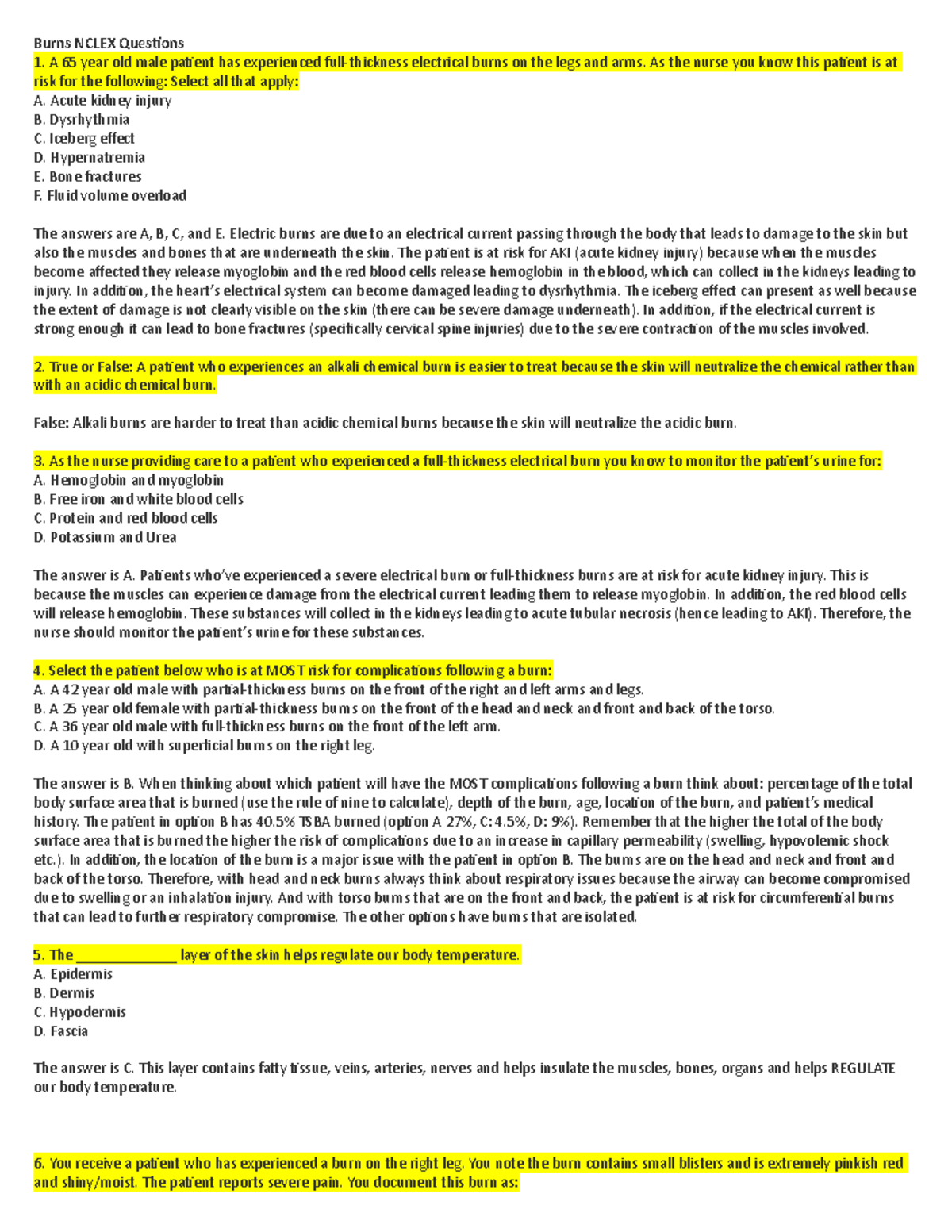 Burns Nclex Questions Burns NCLEX Questions A 65 year old male