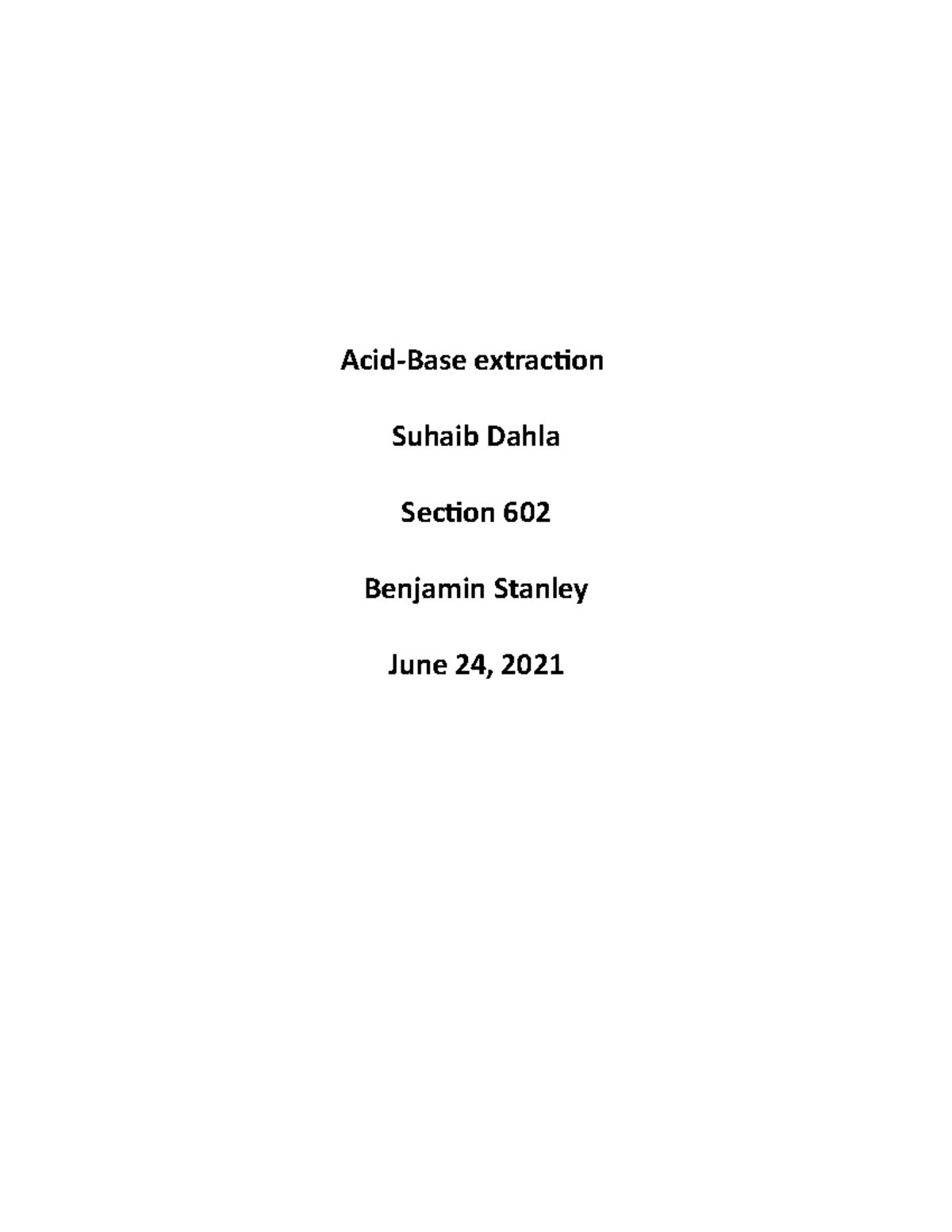 Extraction in Organic Chemistry Lab Studocu