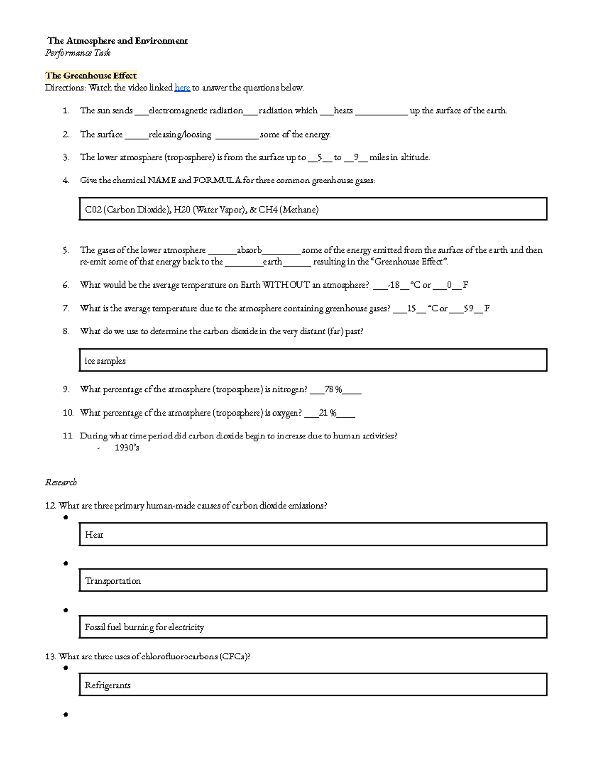 (P) The Atmosphere and the Environment Activity - The Atmosphere and ...