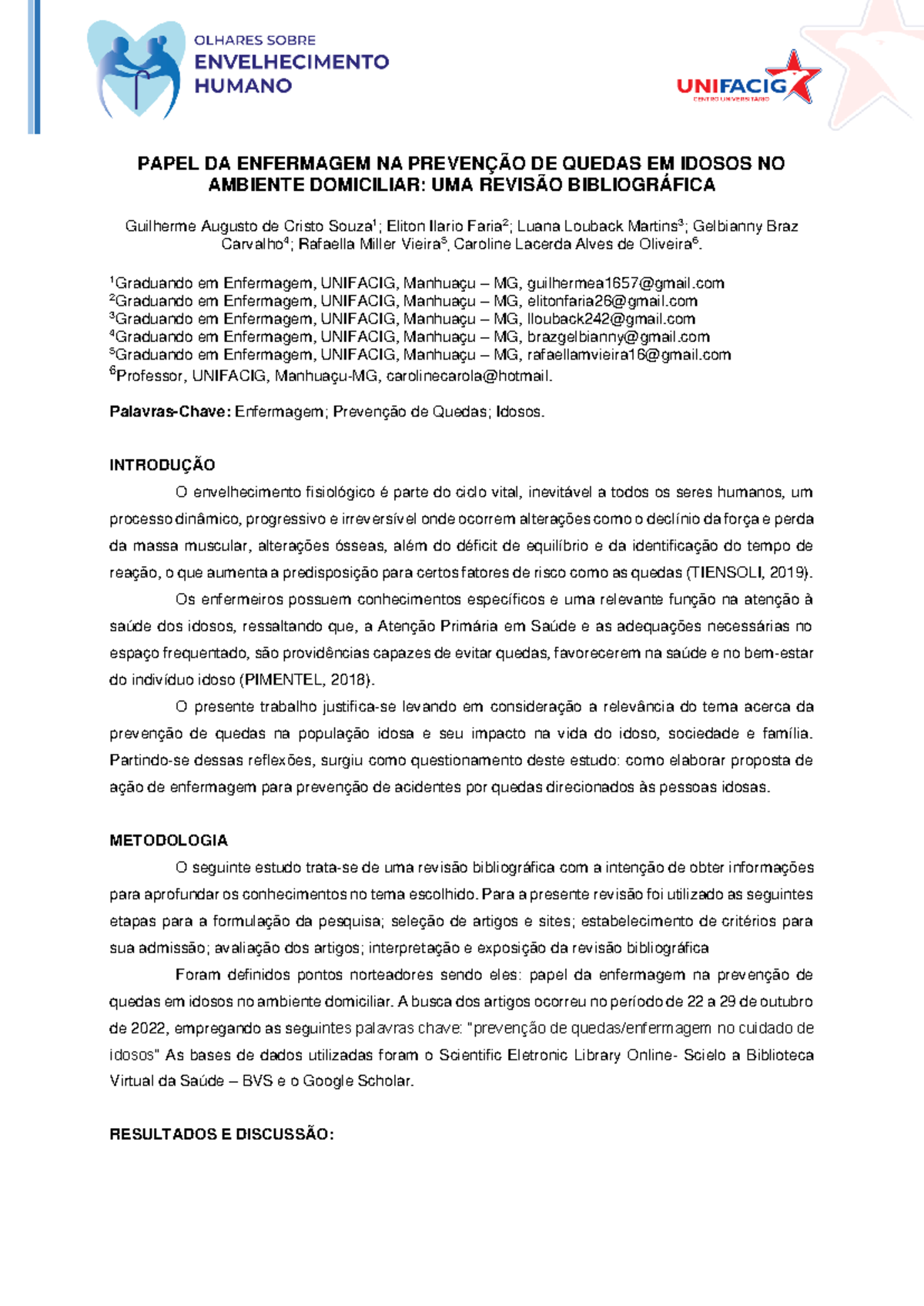 Papel+DA+ Enfermagem+NA+ Prevenção+DE+ Quedas+EM+ Idosos+NO+ Ambiente+ ...