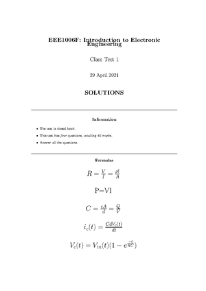 EEE1006 Class Test 1 Memo