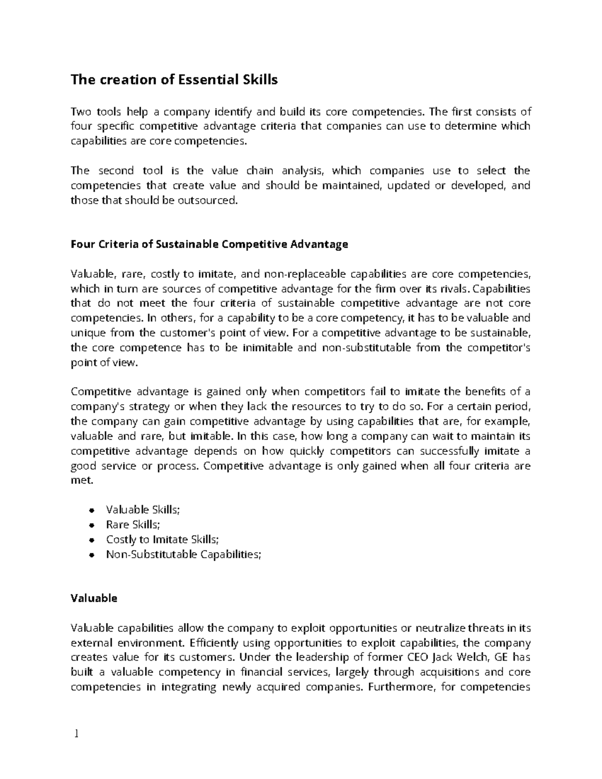 Core competencies and the value chain. - The creation of Essential ...