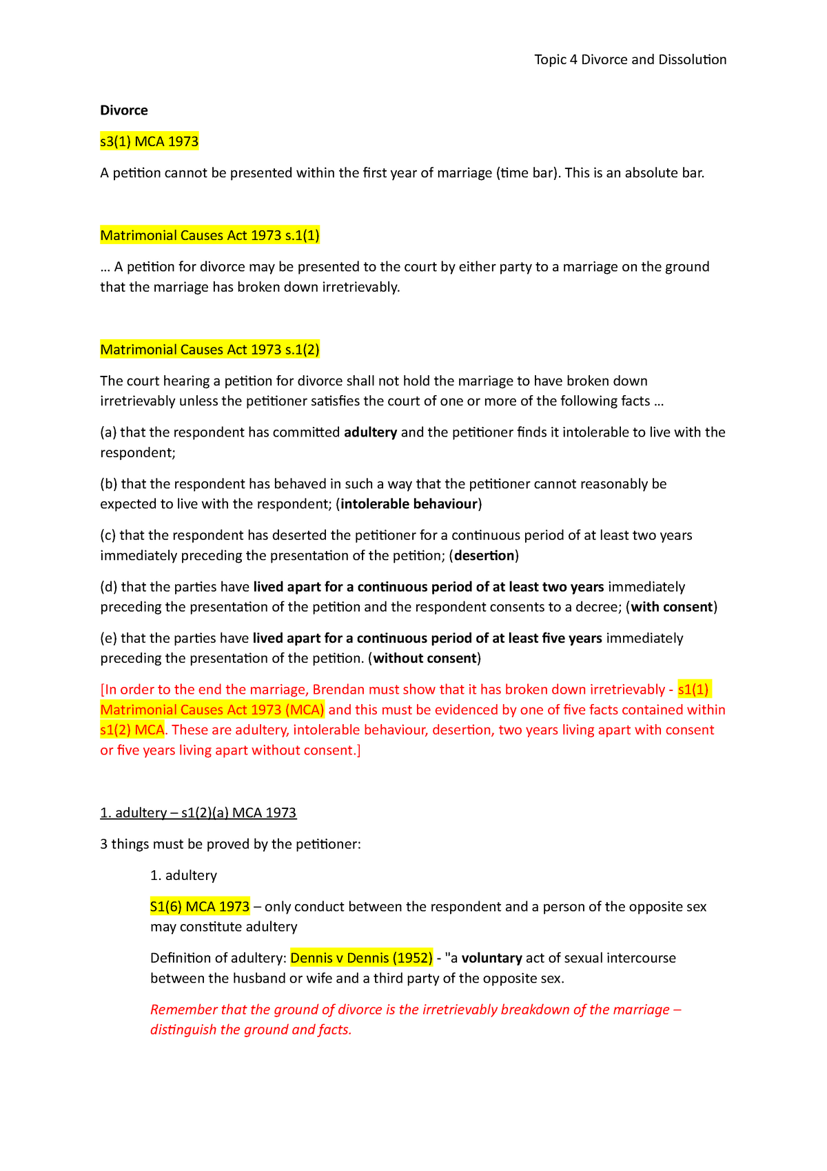 Divorce and Dissolution - problem question Answer Plan - Divorce s3(1 ...