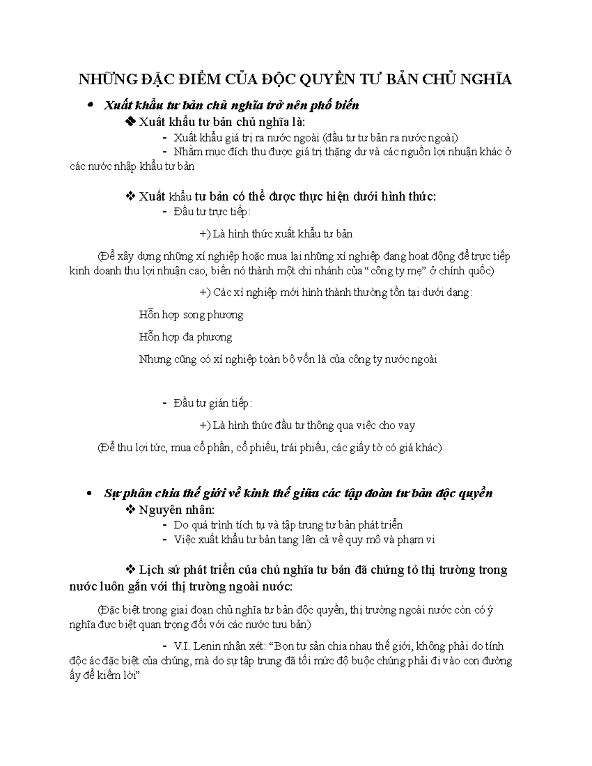 Noidung sagfdg NHỮNG ĐẶC ĐIỂM CỦA ĐỘC QUYỀN TƯ BẢN CHỦ NGHĨA Xuất