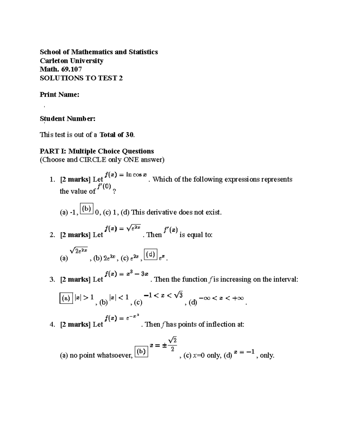 Test 02 2000, questions and answers - School of Mathematics and ...