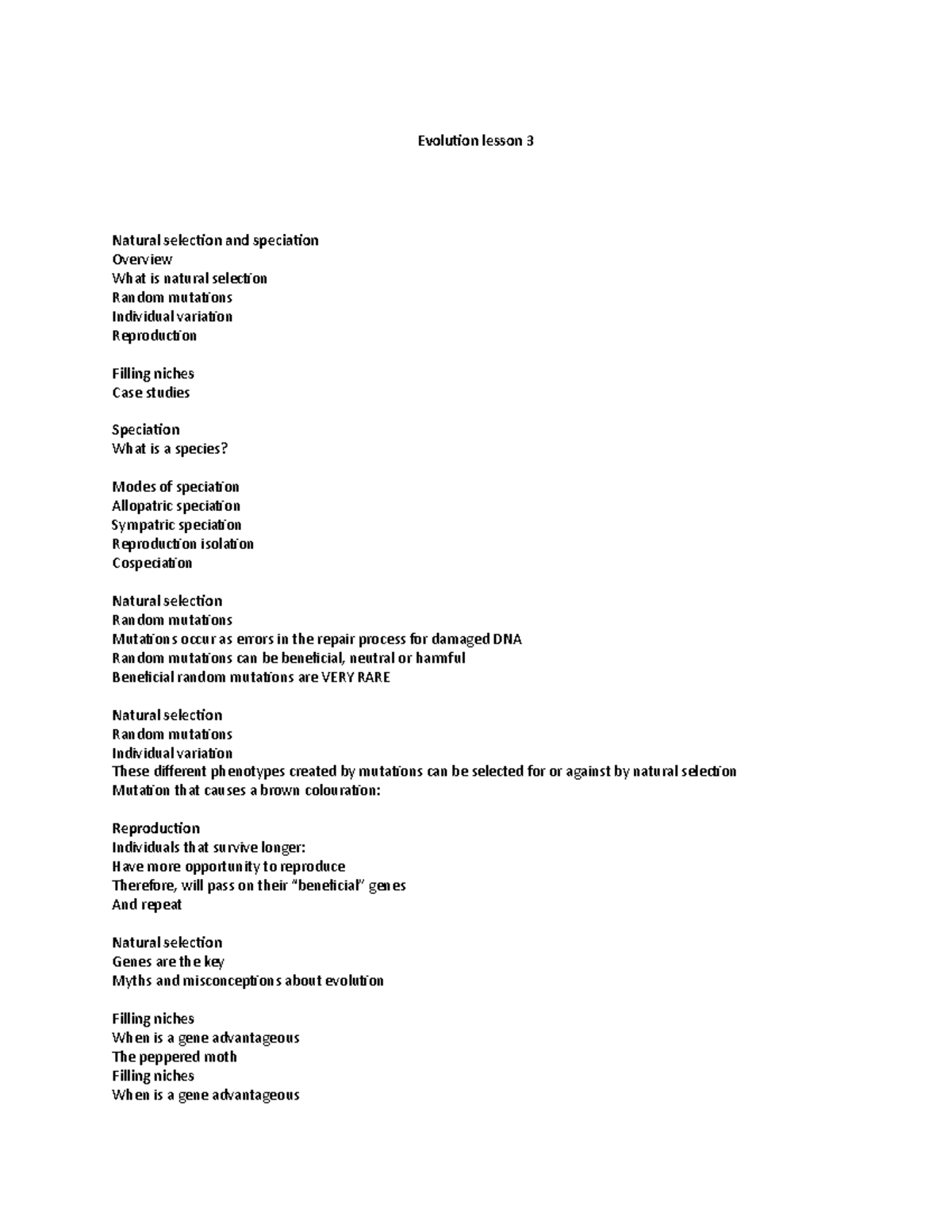 Evolution lesson 3 - Lecture notes 3 - Evolution lesson 3 Natural ...