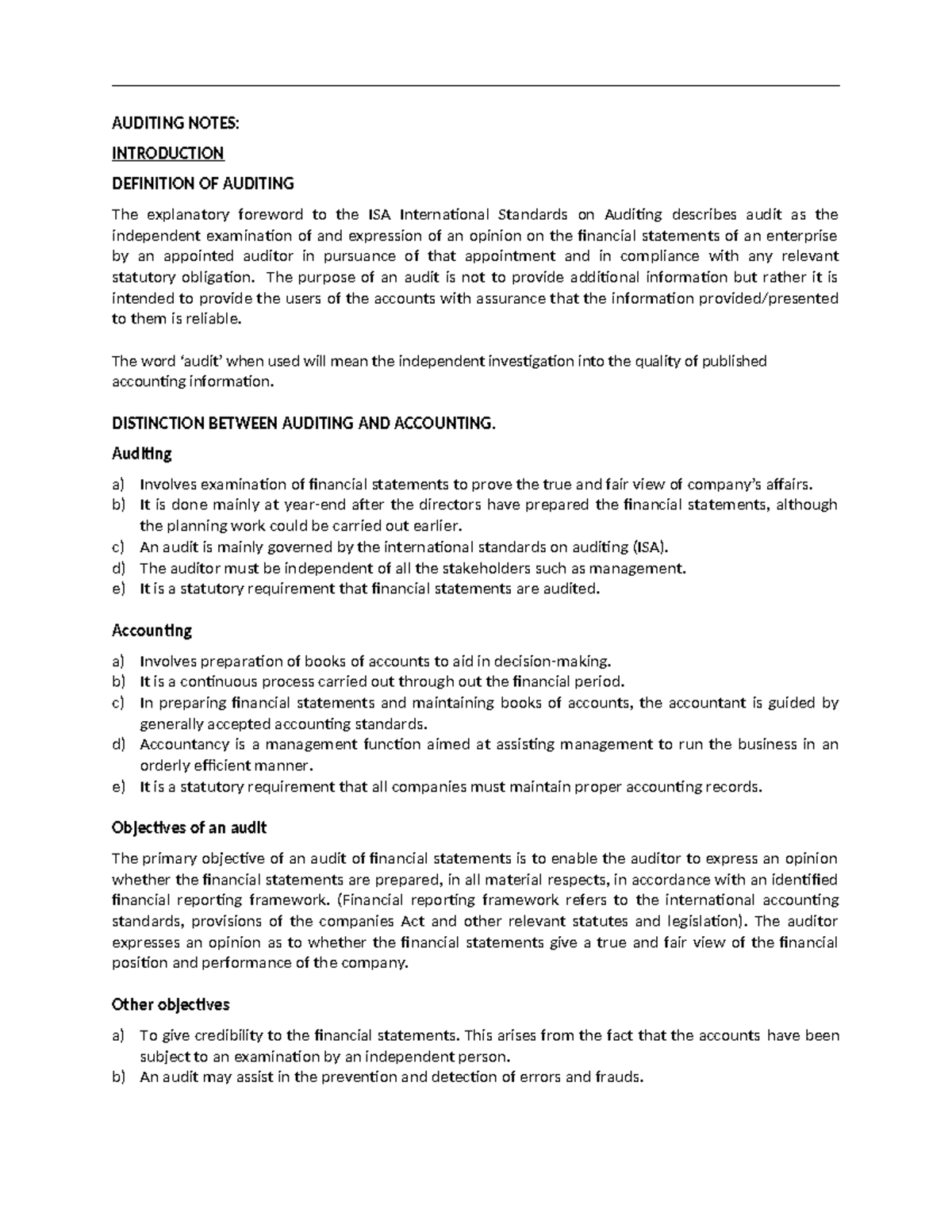 Auditing Notes - AUDITING NOTES: INTRODUCTION DEFINITION OF AUDITING ...