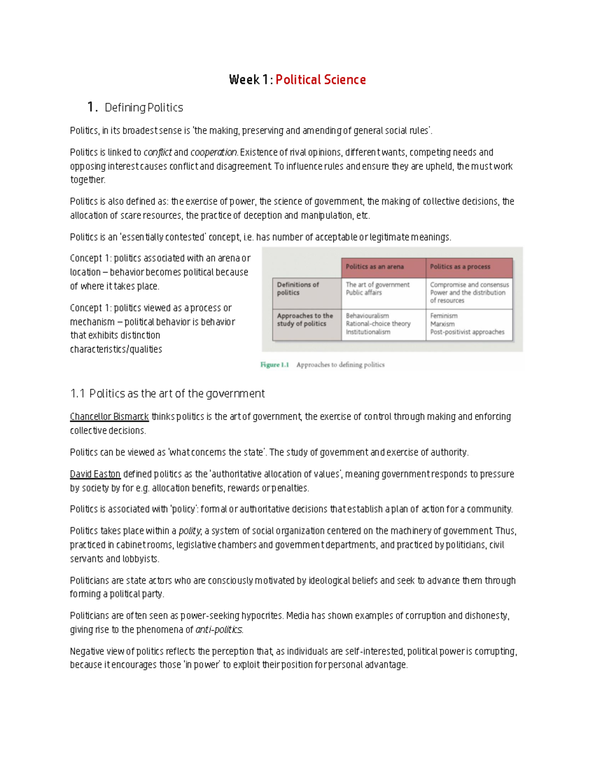 Notes For The Past Year Course - Week 1: Political Science 1. Defining ...