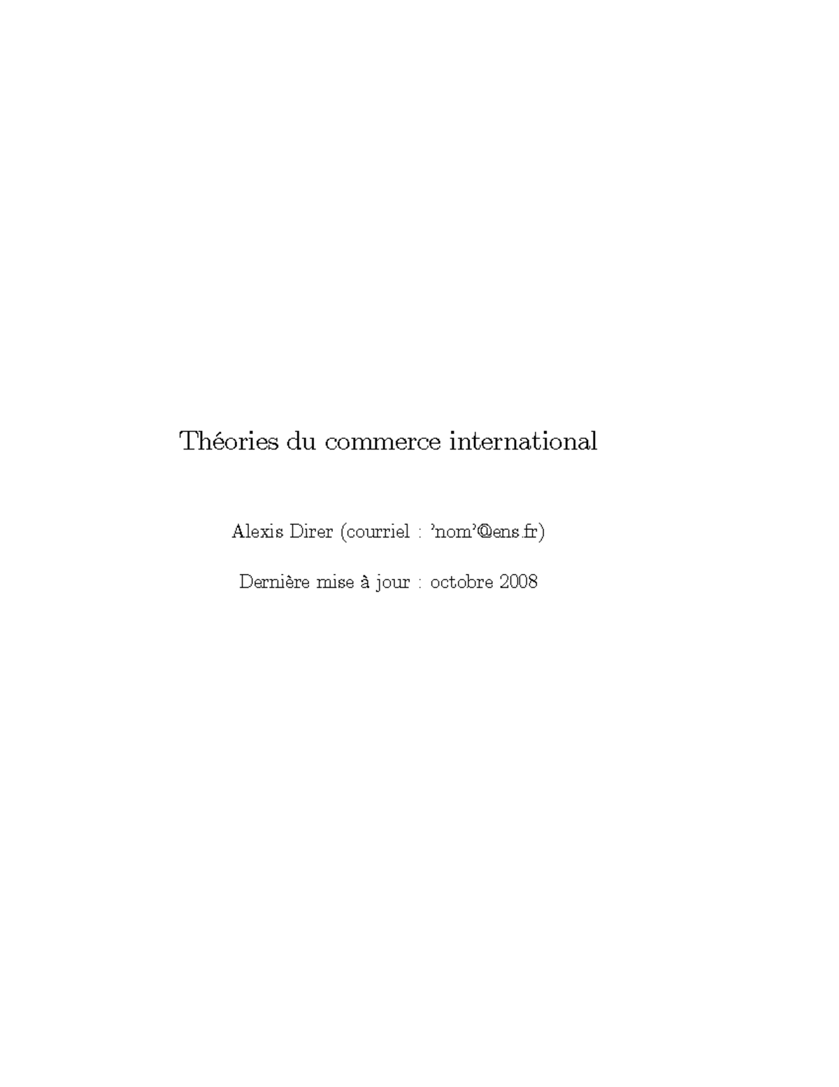 Théories Du Commerce International Thèories Du Commerce International