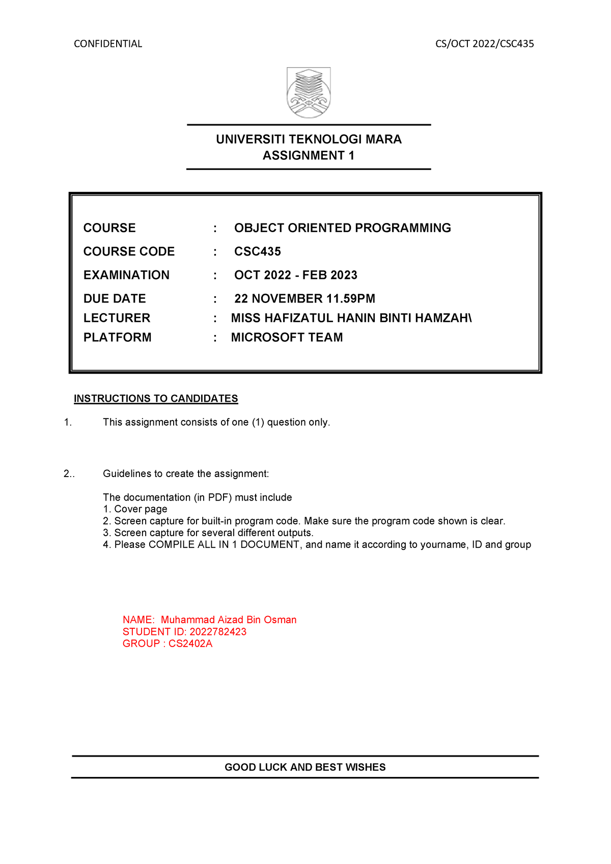 csc134 uitm individual assignment