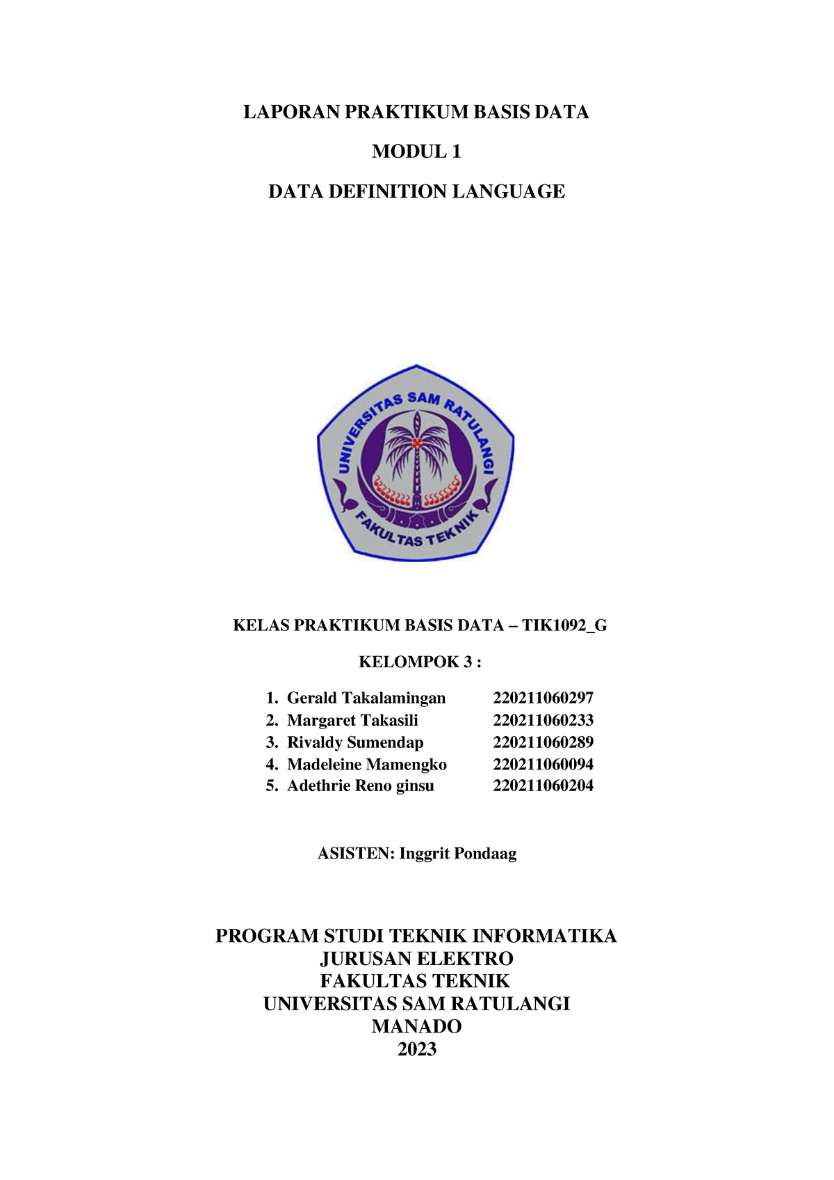 Laporan Kelas G Kelompok 3 Modul 1 Final - LAPORAN PRAKTIKUM BASIS DATA ...