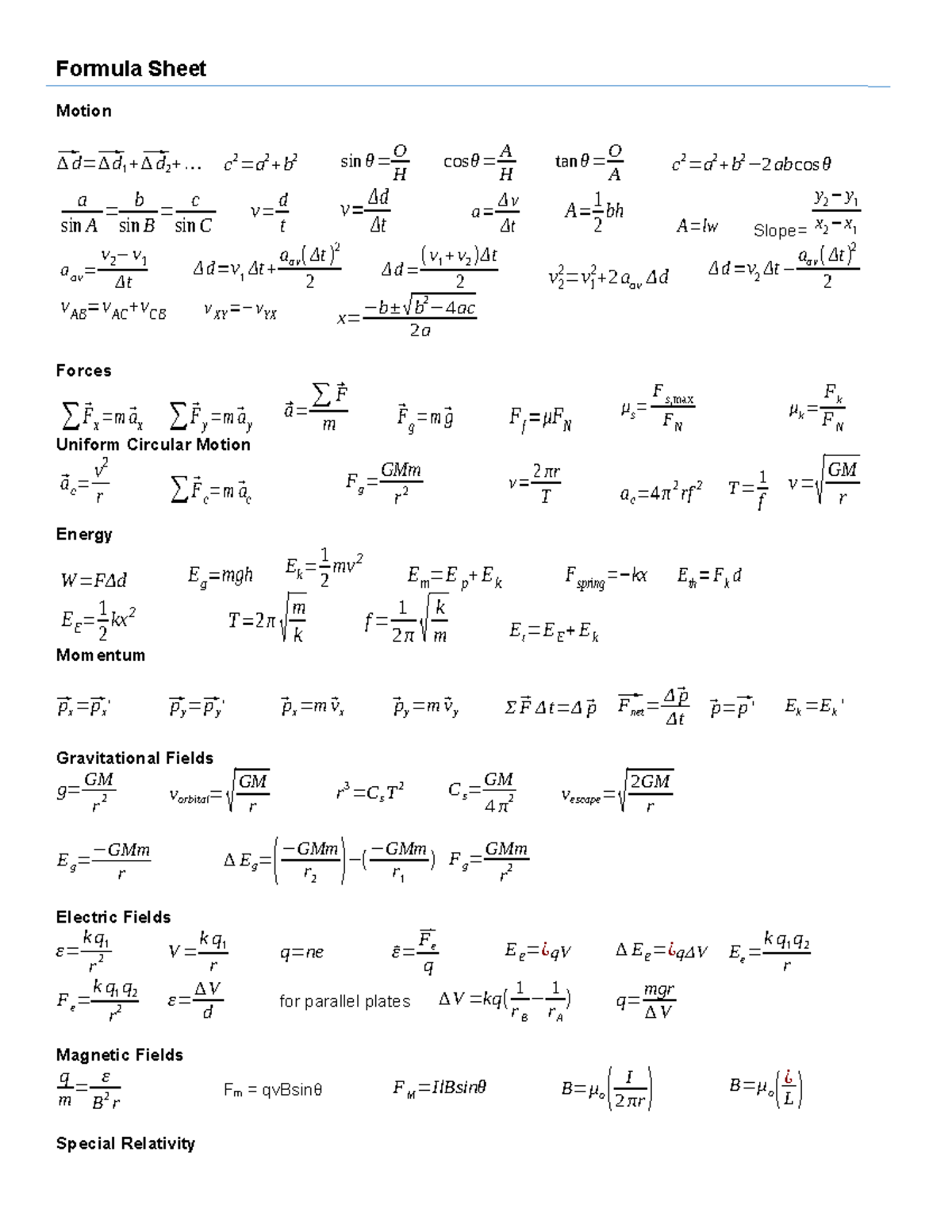 Formula sheet 2015 Sdv Hai V Formula Sheet Motion D D 1 formula-sheet-2015-sdv-hai-v-formula-sheet-motion-d-d-1