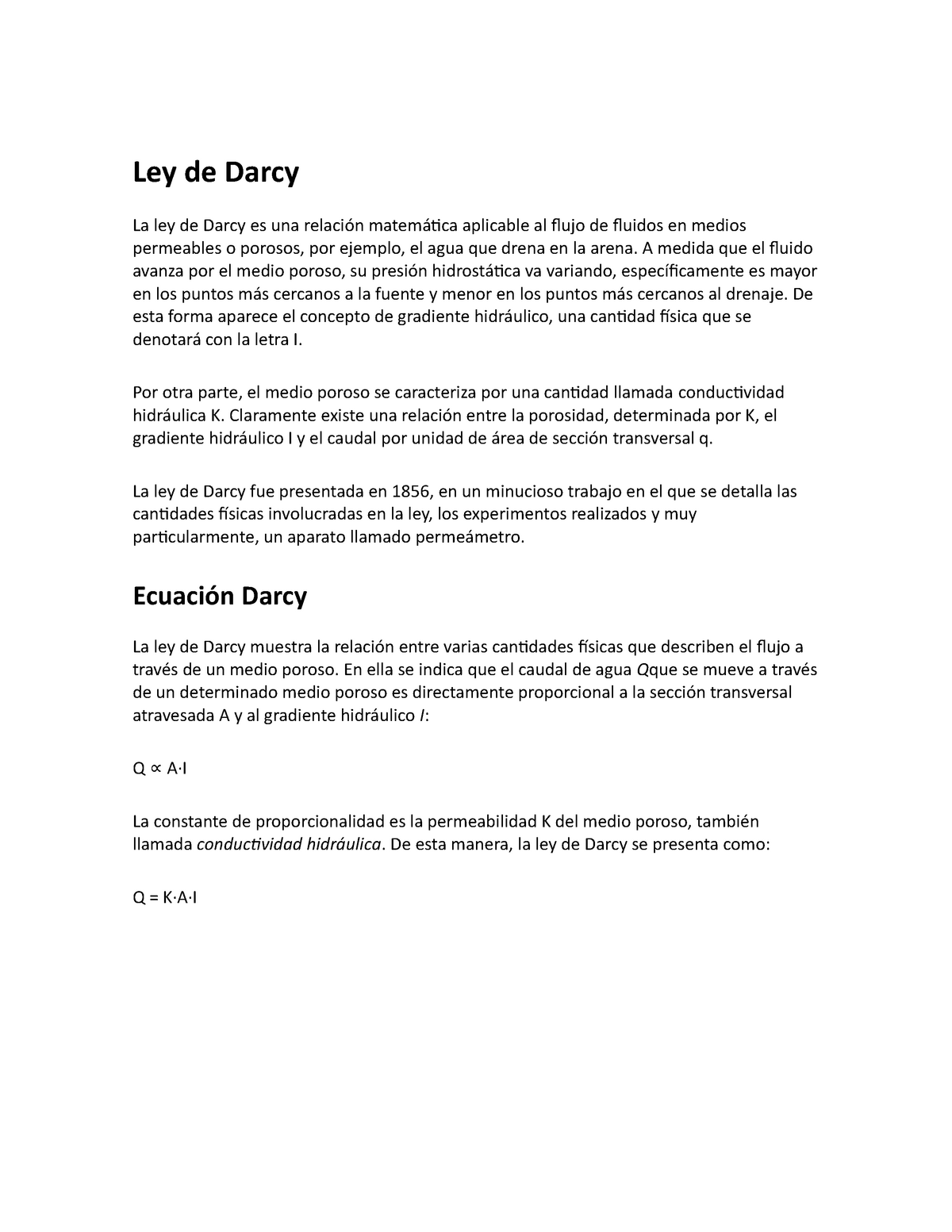 Darcy Apuntes 5 Ley De Darcy La Ley De Darcy Es Una Relación Matemática Aplicable Al Flujo 6540