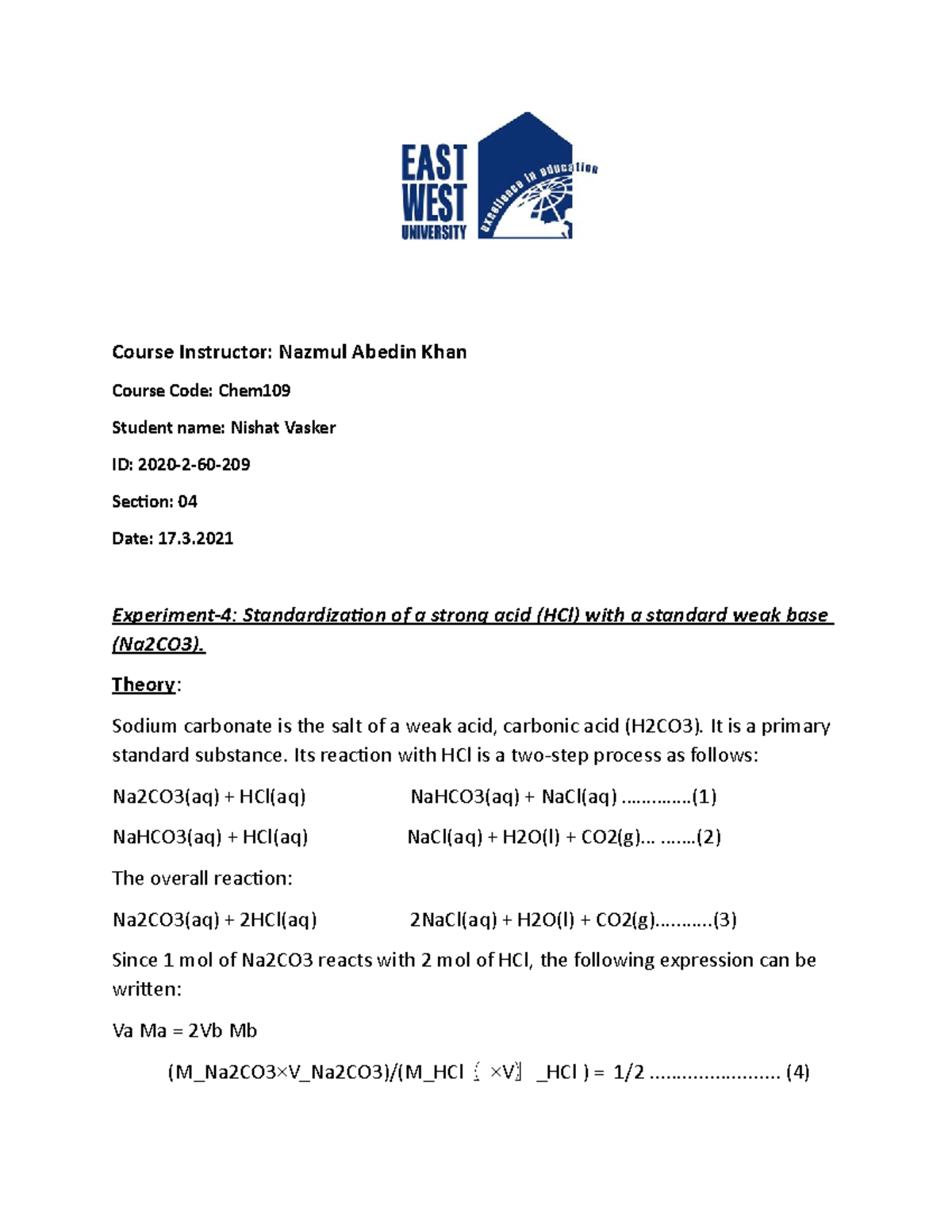 Experiment-04 -lab work - Course Instructor: Nazmul Abedin Khan Course ...
