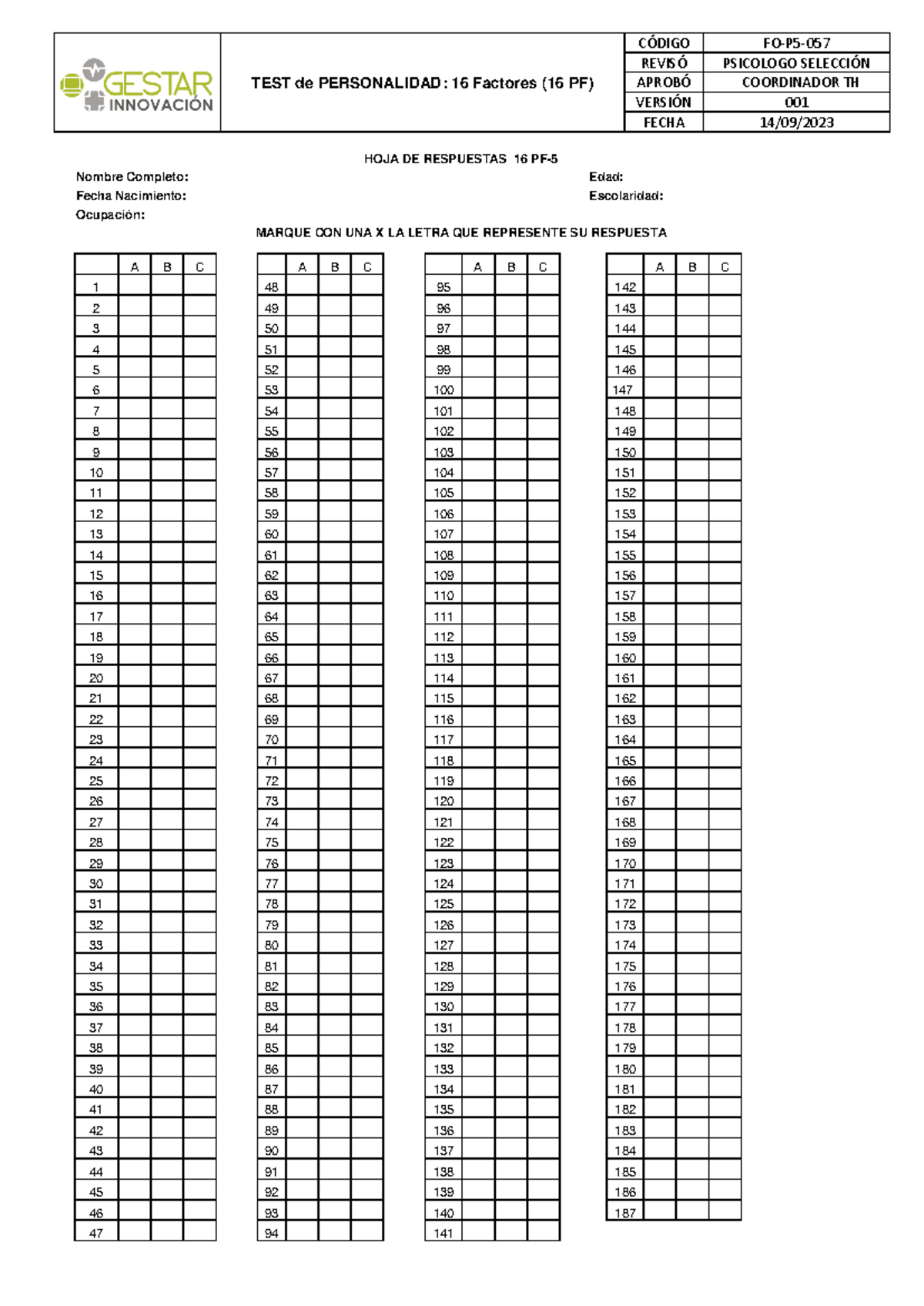 16PF E Instrucciones - INSTRUCTIVO DE APLICACION PRUBA 16 PF ...