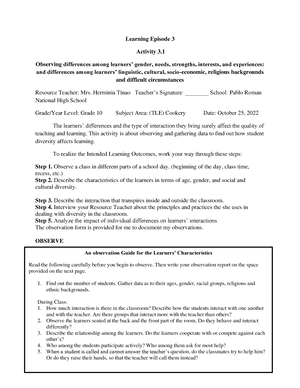 FS-1-Learning Episode-10-Activity-10 - Field Study 1 – Learning Episode ...