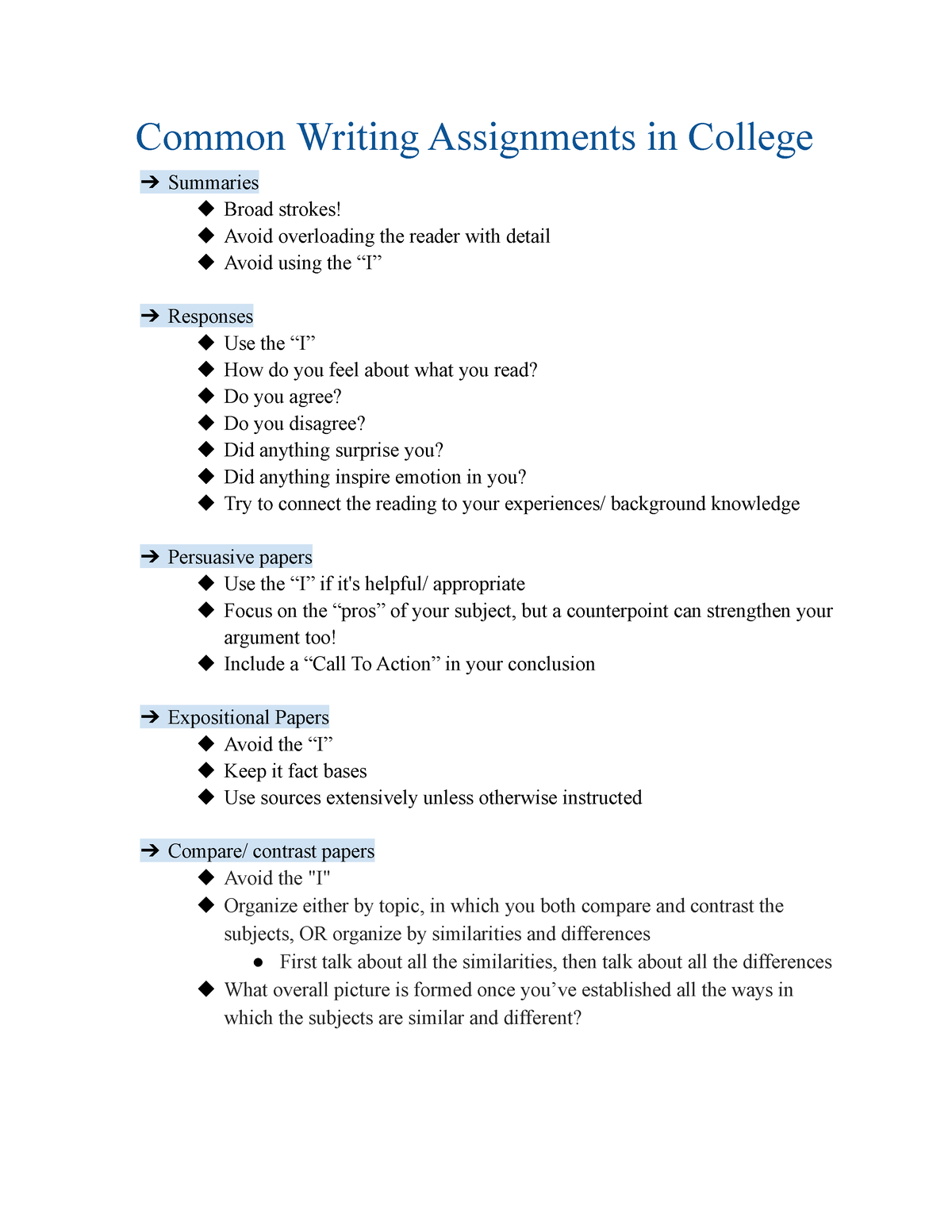 writing assignments in college courses give students
