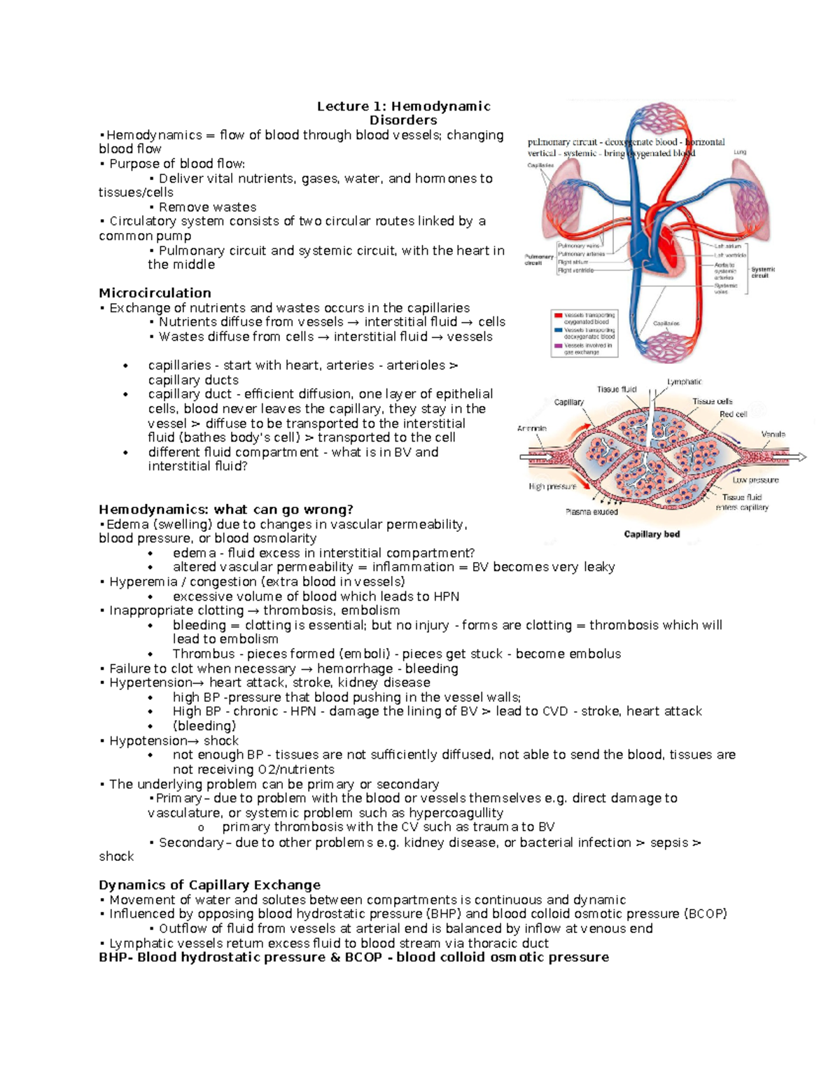 Midterm 1 Notes - Lecture 1: Hemodynamic Disorders •Hemodynamics = flow ...