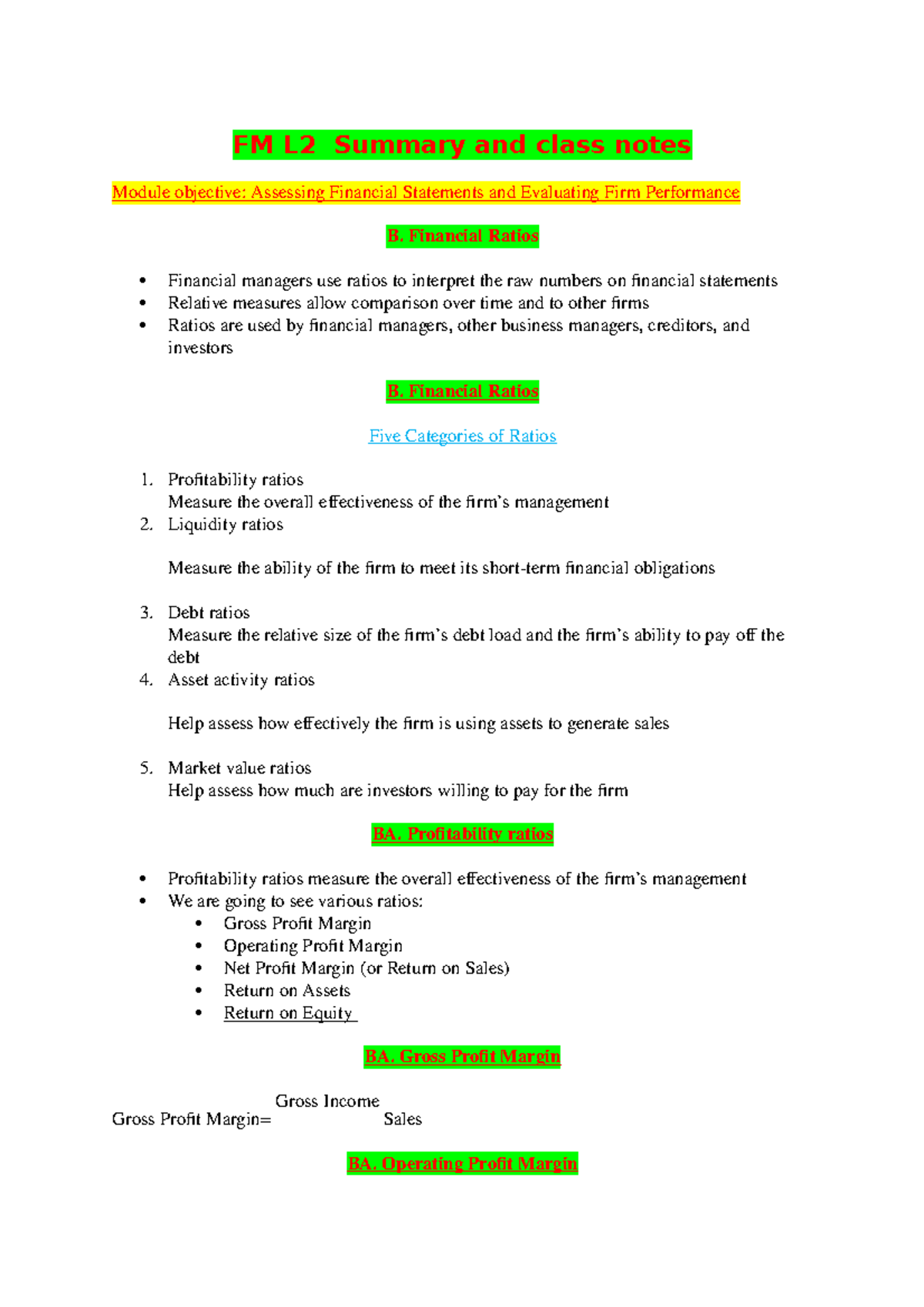 FM L2 Summary and class notes - FM L2 Summary and class notes Module ...