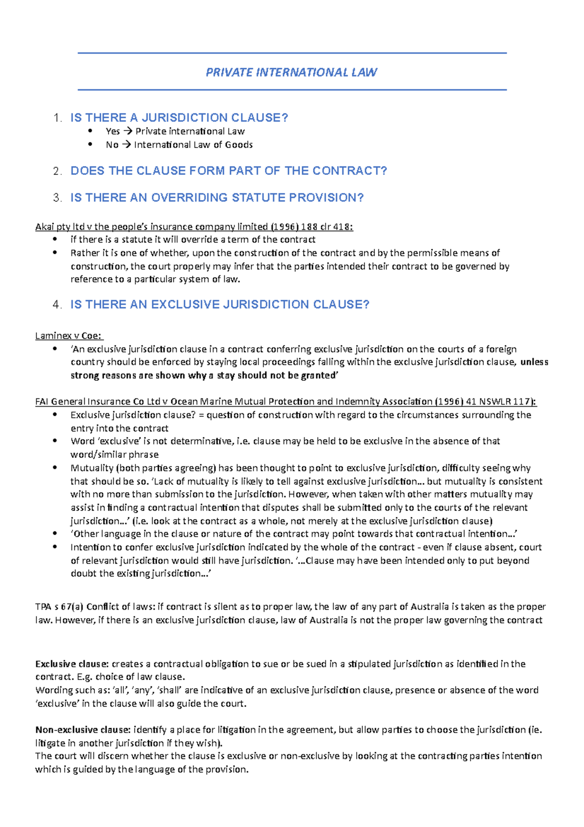 Private International LAW PRIVATE INTERNATIONAL LAW 1. IS THERE A