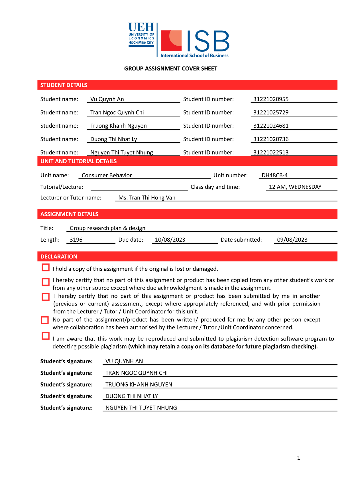 feit assignment cover sheet