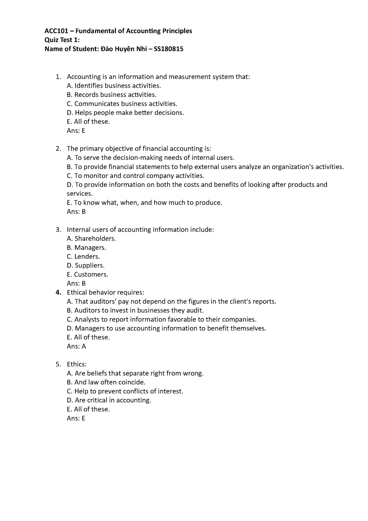 ACC101 Quiz Test 1 St Pdf - A CC 101 – Funda Me Ntal Of Accountng Princ ...