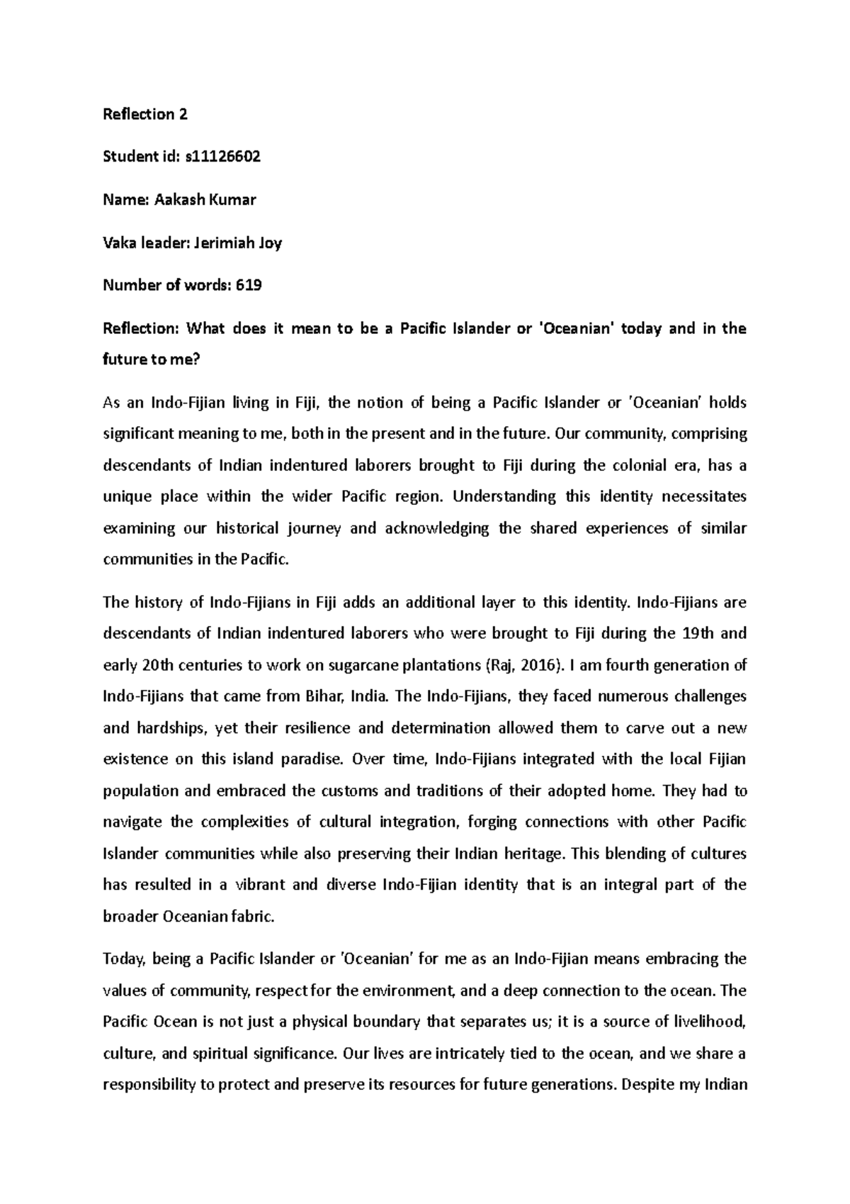 Reflection - final assignment - Reflection 2 Student id: s Name: Aakash ...