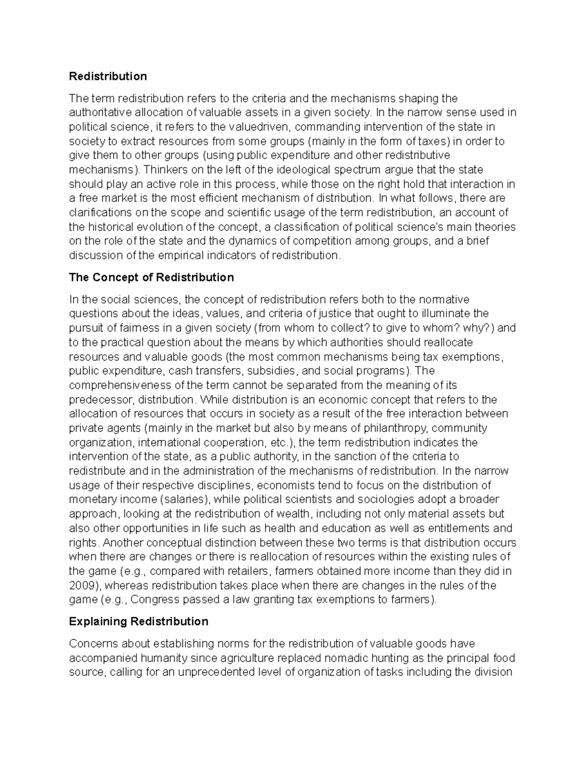 Redistribution - In the narrow sense used in political science, it ...