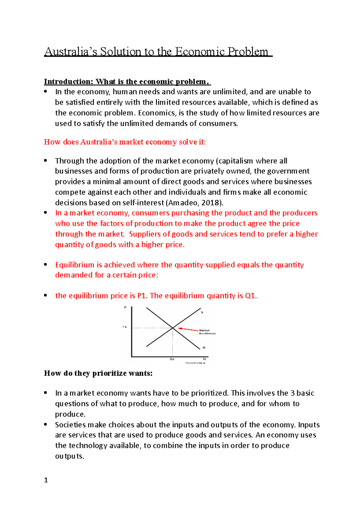 Economics notes - Summary of the fundamental economic problem and